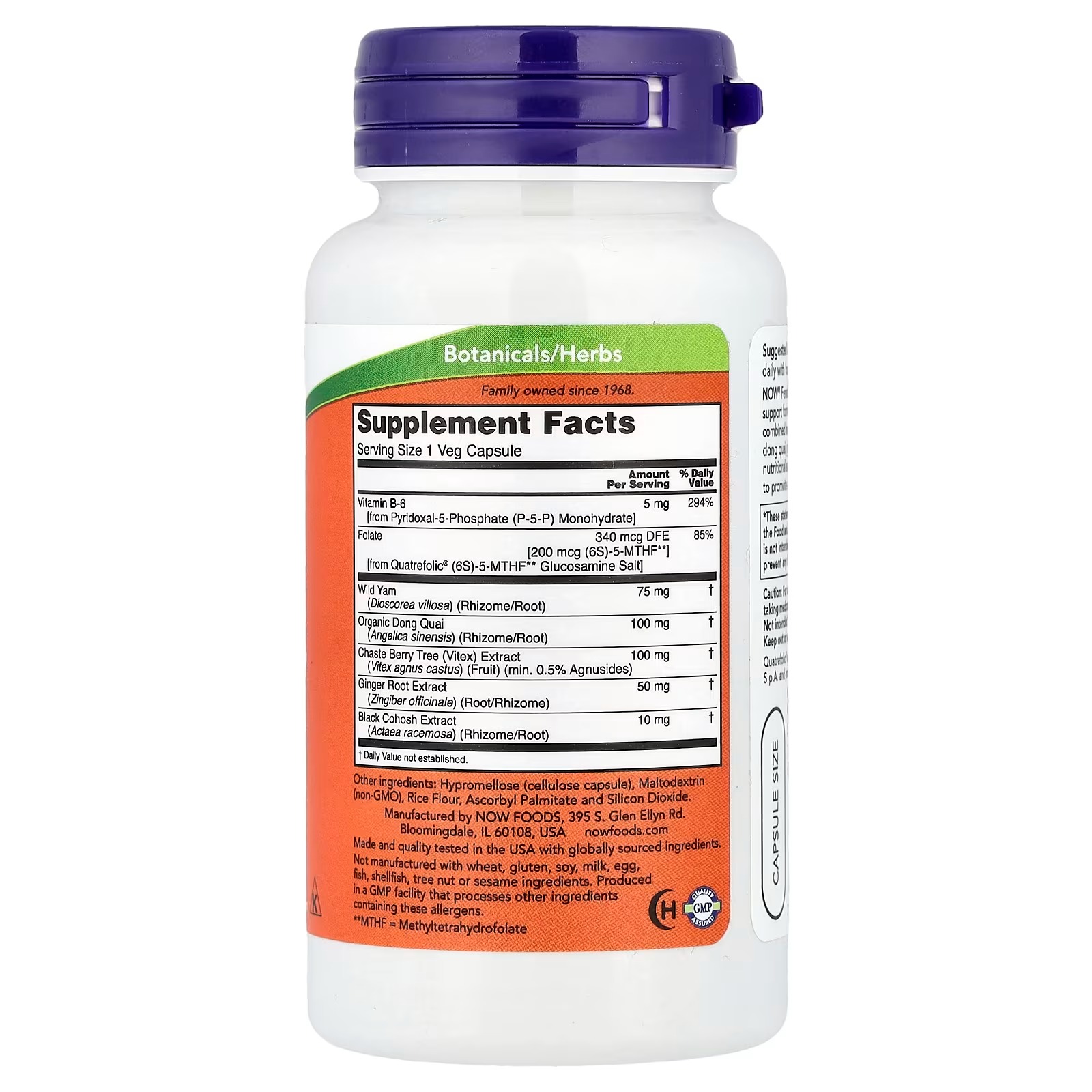NOW Foods Female Balance™ with Wild Yam Vitex, Dong Quai GLA Vitamin B-6 and Folate 90 Capsules thumbnail 2