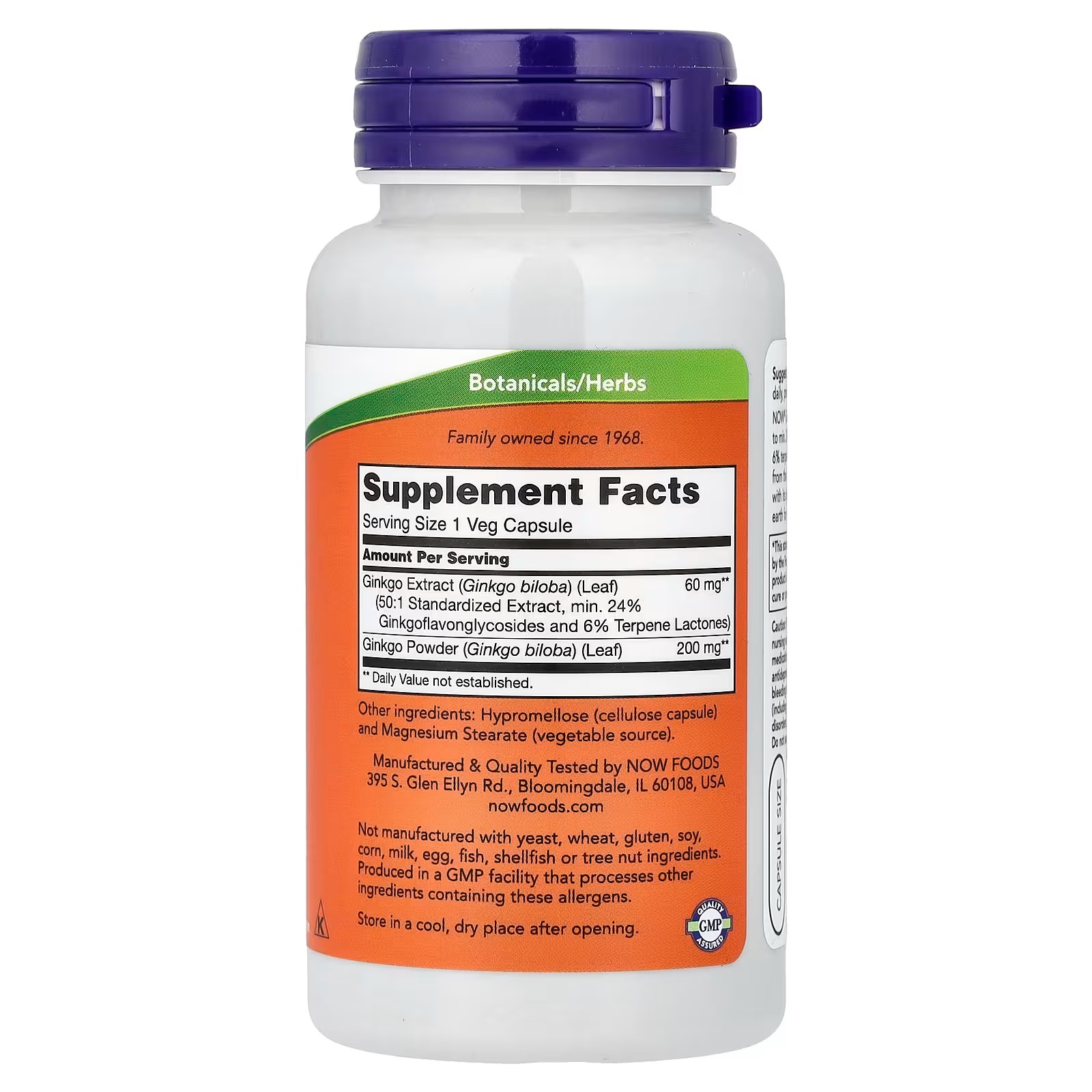 NOW Foods Ginkgo Biloba 60 mg 24% Standardized Extract 240 Veg Capsules thumbnail 2
