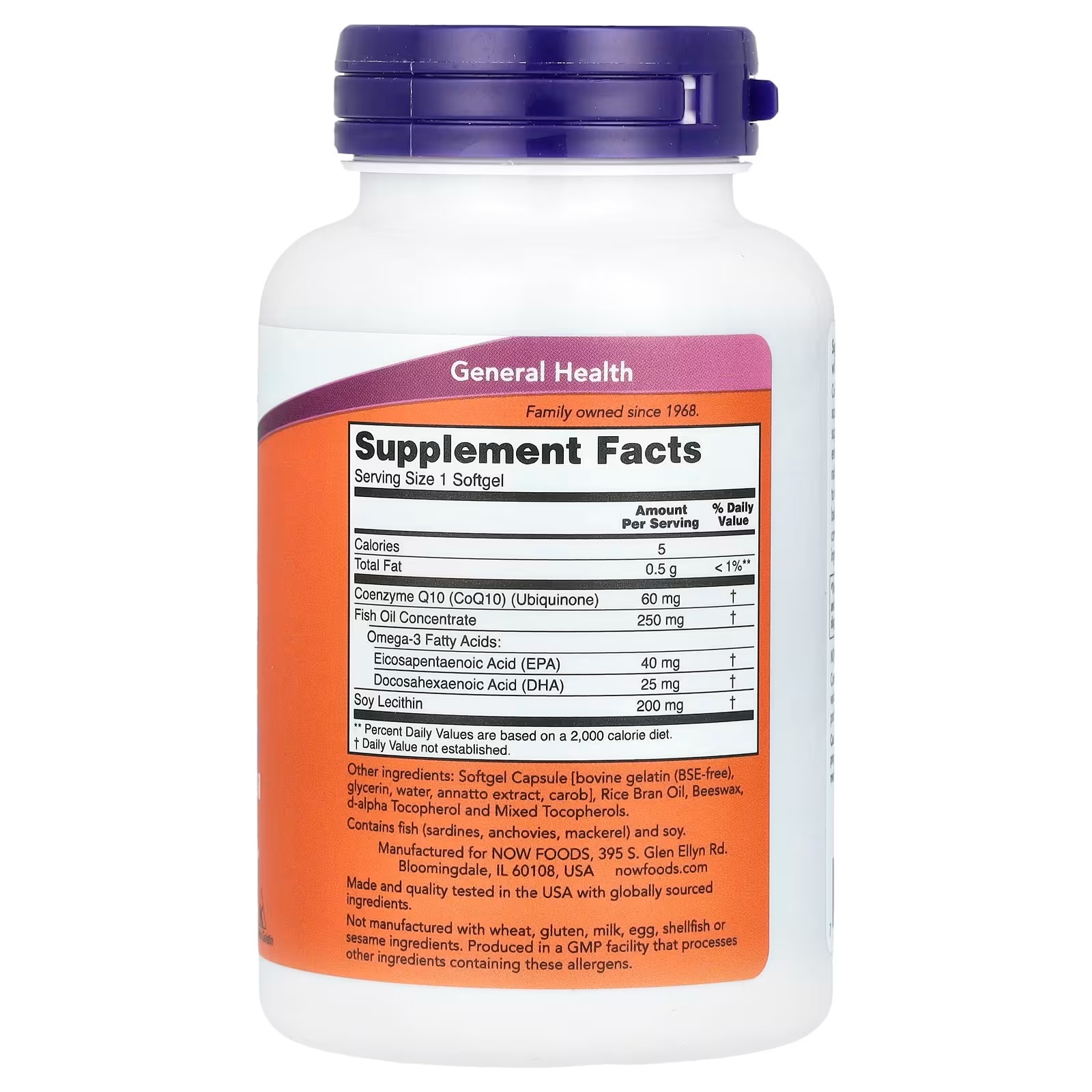 NOW Foods CoQ10 60 mg with Omega 3 Fish Oil Cardiovascular Health 120 Softgels thumbnail 2