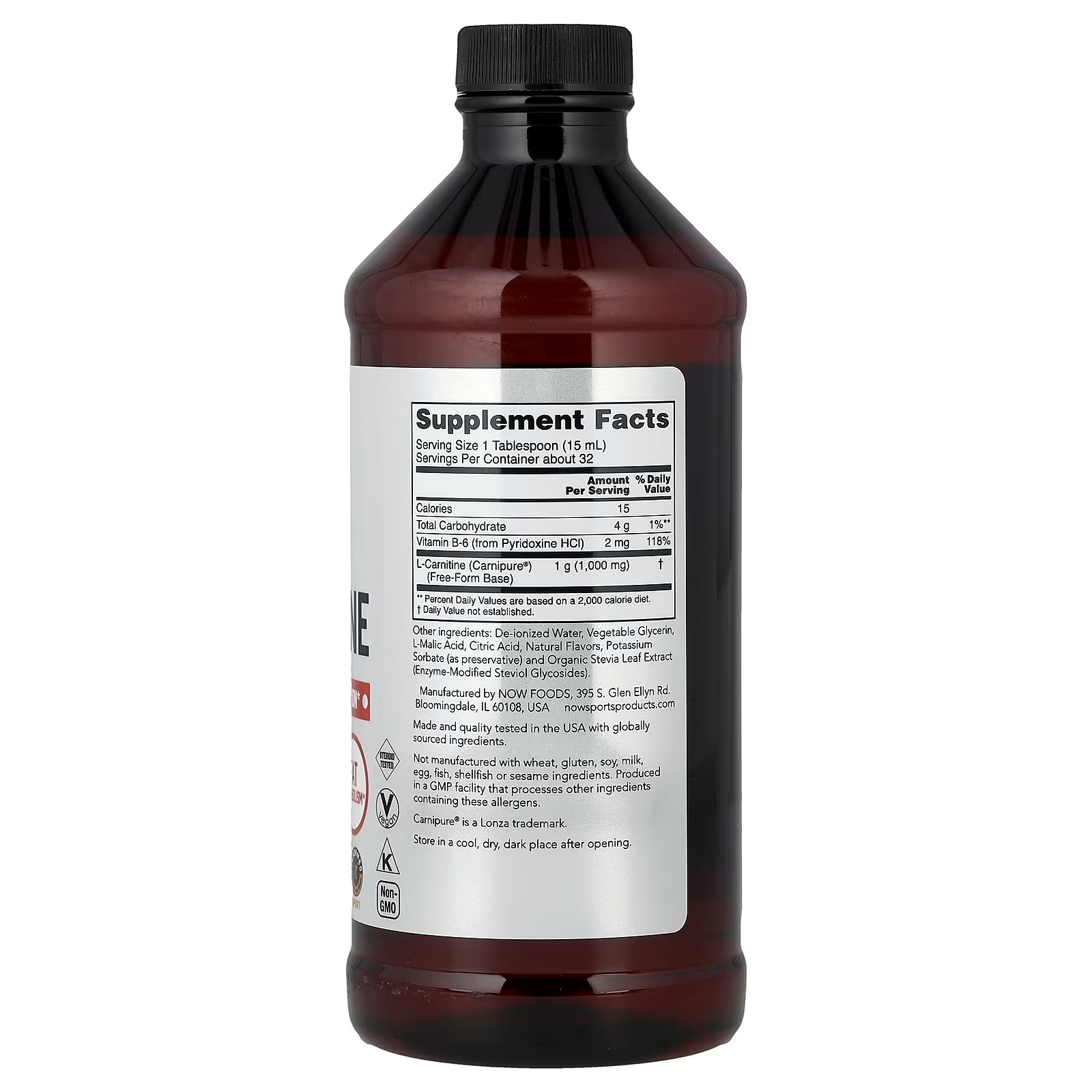 NOW Foods Sports Nutrition L-Carnitine Liquid Triple Strength 3000 mg Citrus thumbnail 2