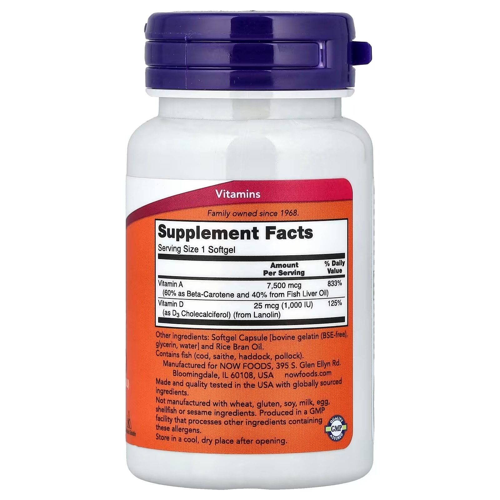NOW Foods  Vitamin A & D3 25,000/1,000 IU Eye Health Essential Nutrition 100 Softgels thumbnail 2