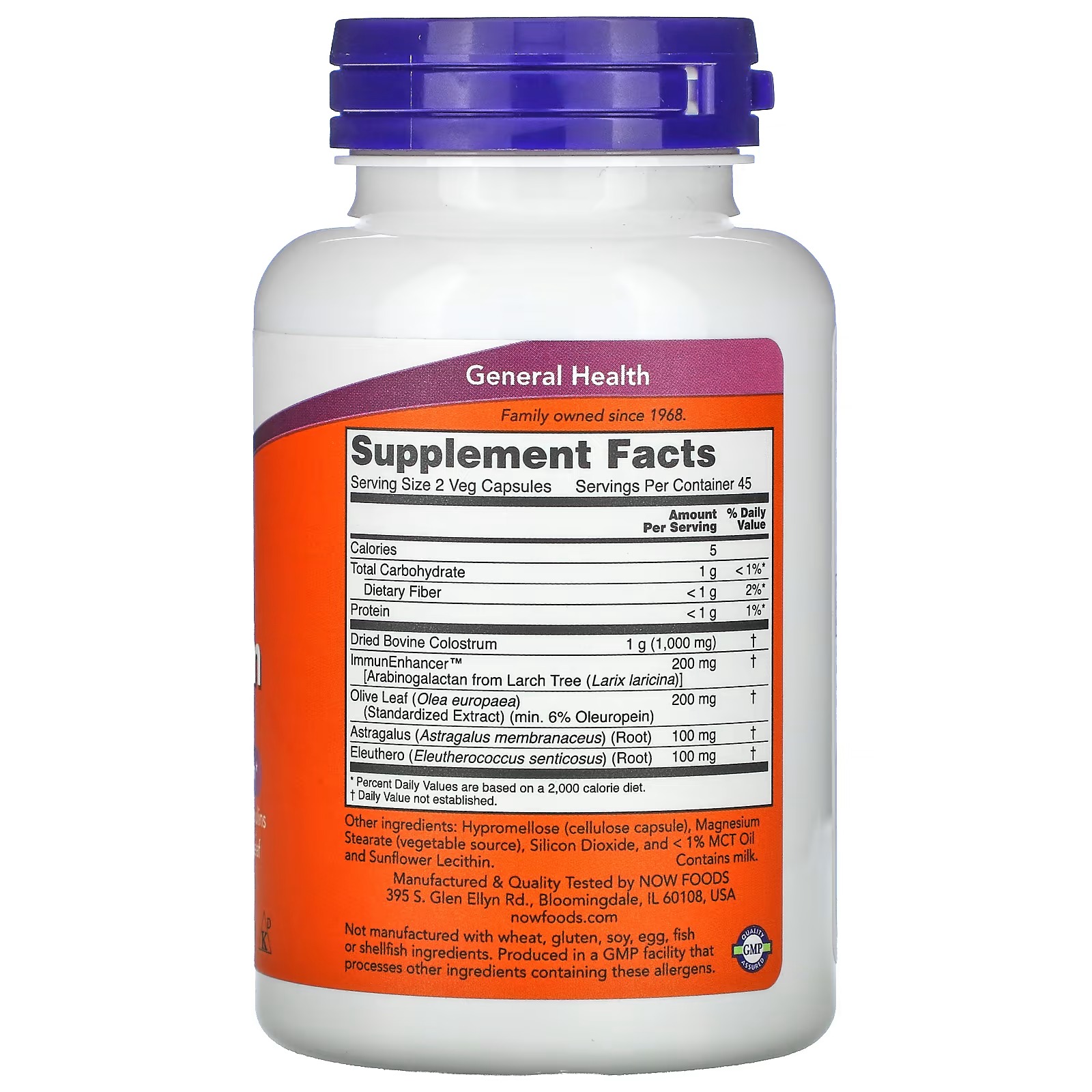 NOW Foods Super Colostrum 500 mg Naturally occurring Immunoglobulins with ImmunEnhancer™ Olive Leaf Extract and Astragalus Root 90 Capsules thumbnail 2