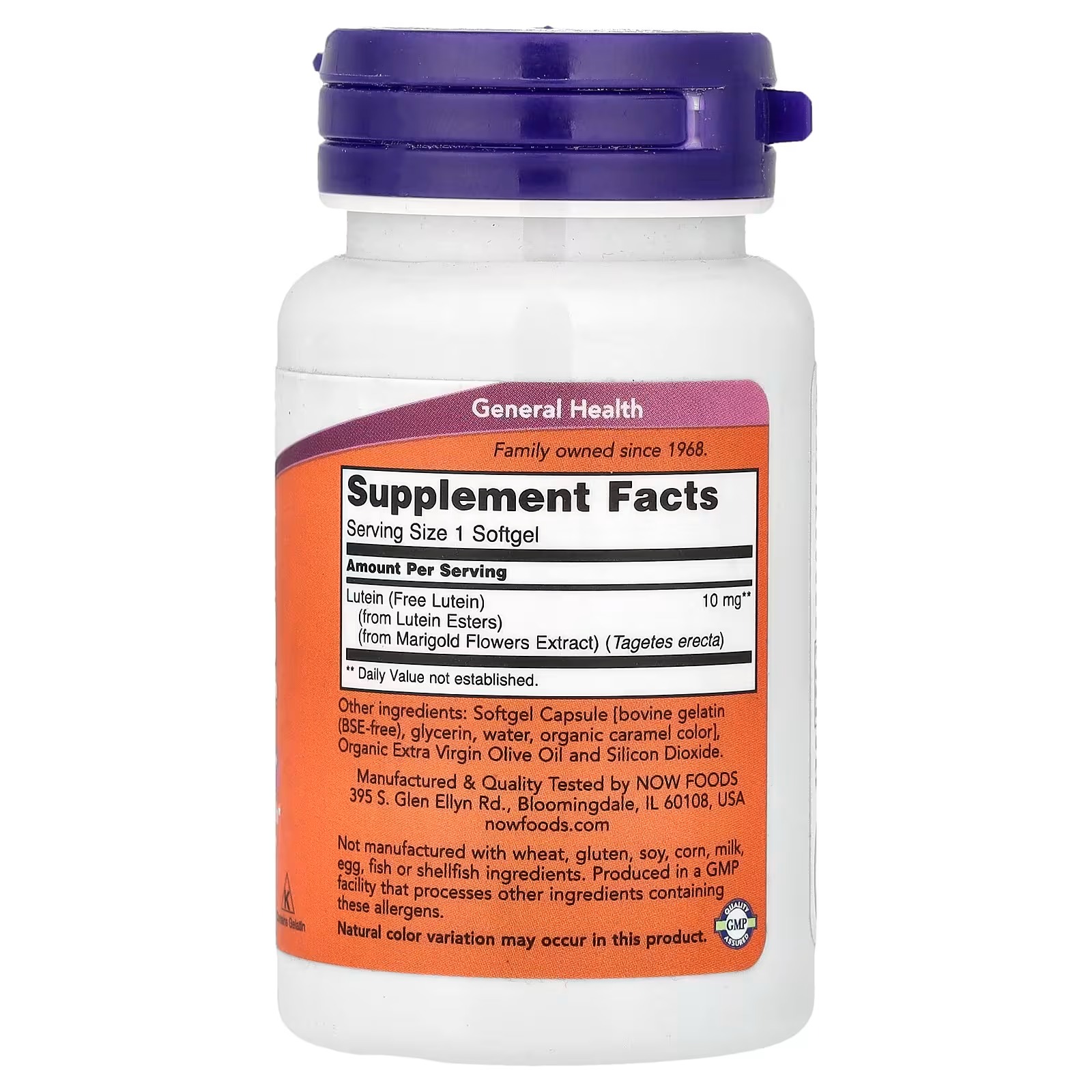 NOW Foods Lutein 10 mg with 10 mg of Free Lutein from Lutein Esters 60 Softgels thumbnail 2