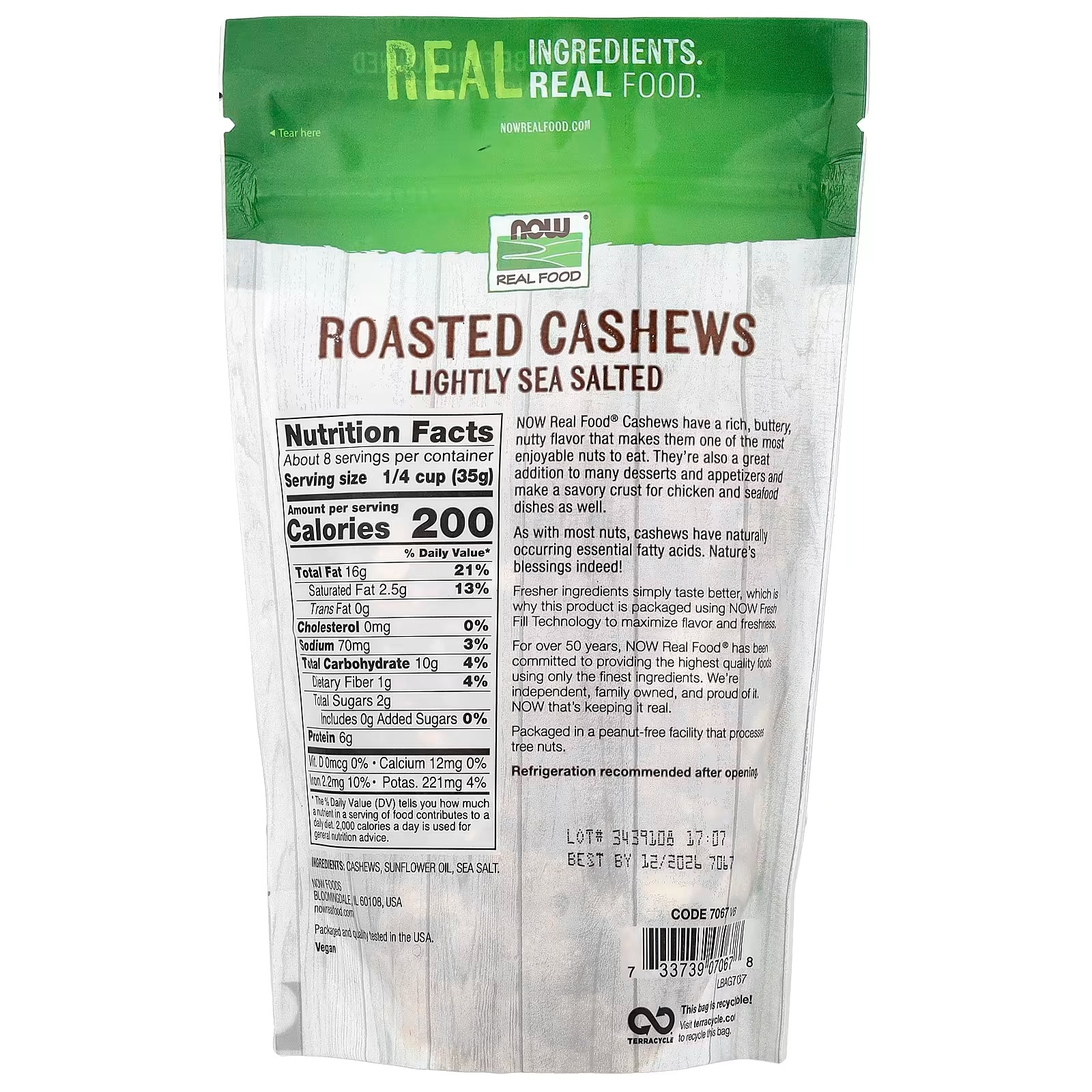 Now Foods Real Food Roasted Cashews Lightly Sea Salted 284g thumbnail 2