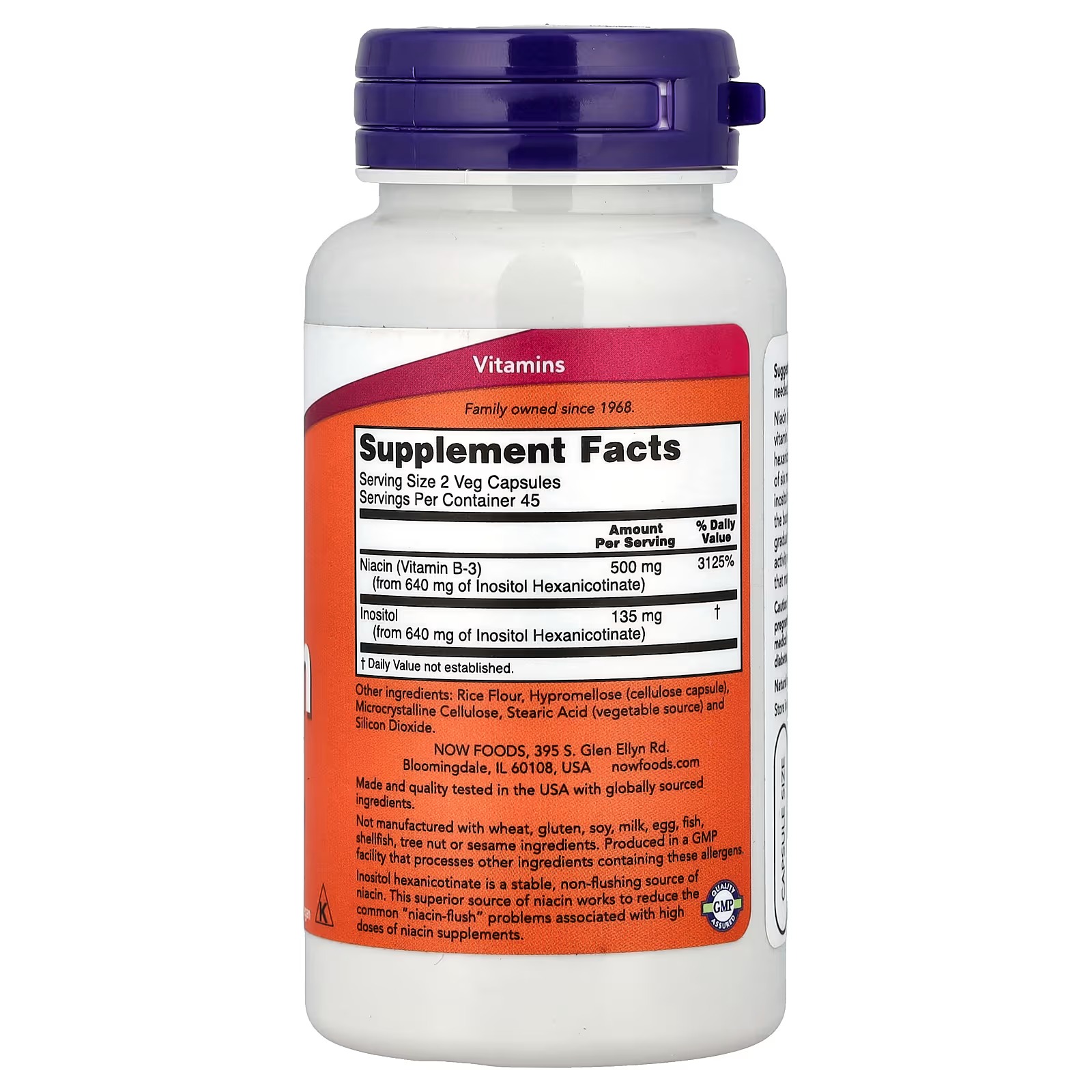 NOW Foods Niacin (Vitamin B-3) 250 mg Flush-Free, Nutritional Health 180 Veg Capsules thumbnail 2