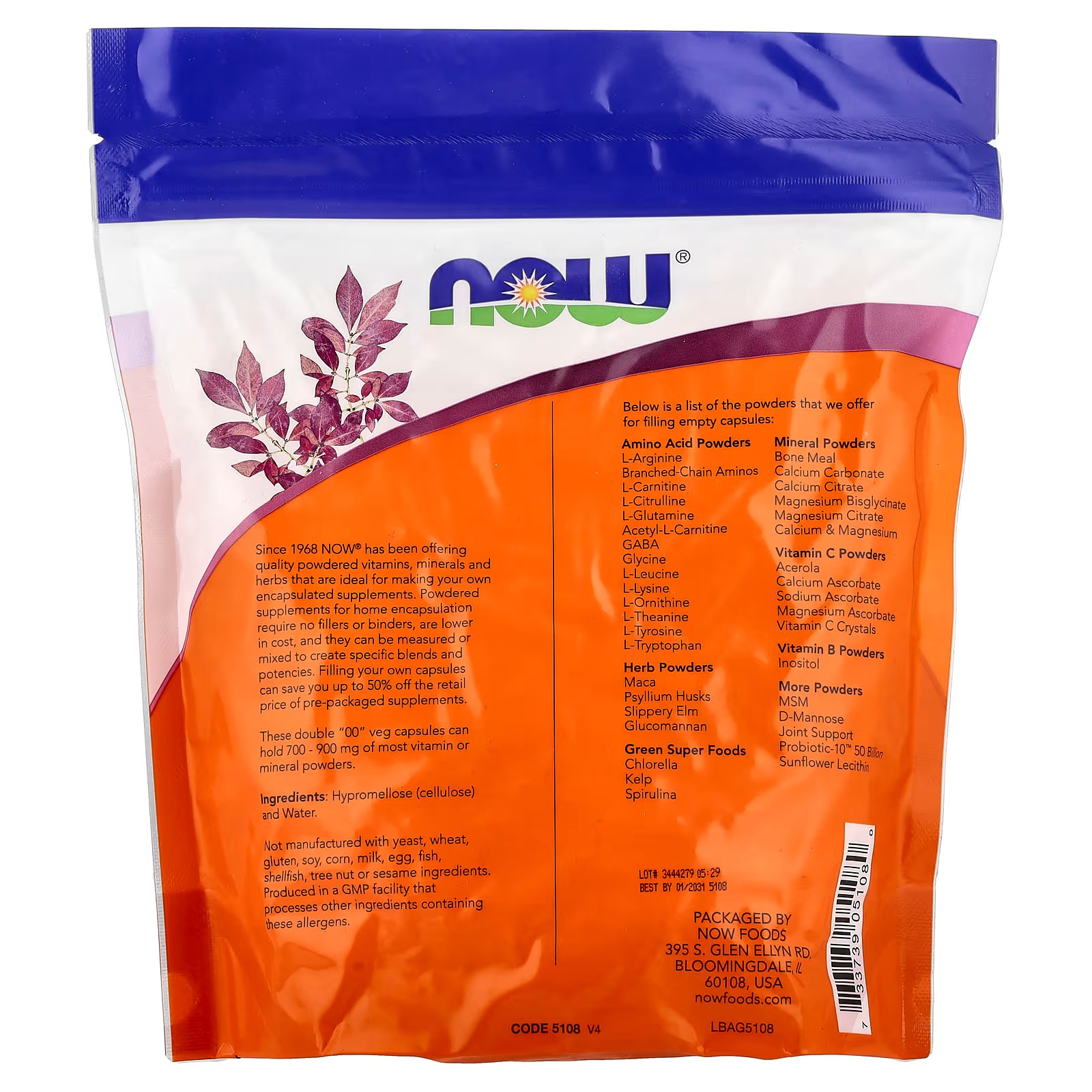 NOW Foods Double "00" Veg Capsules Approx 750 Empty Veg Capsules  (91 g) thumbnail 2