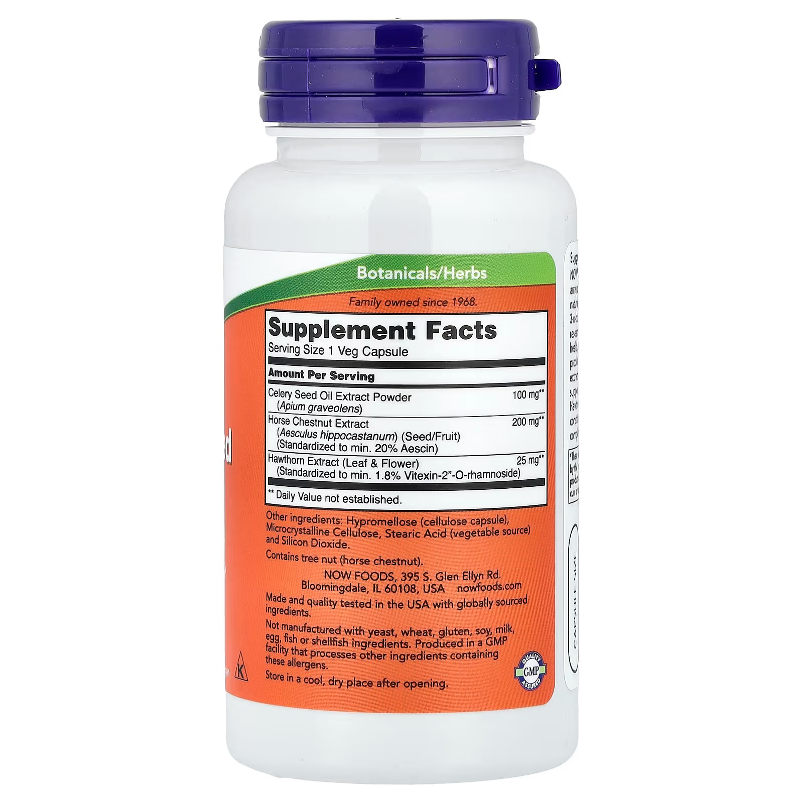 NOW Foods Celery Seed Extract, plus Horse Chestnut and Hawthorn Extracts 60 Veg Capsules thumbnail 2