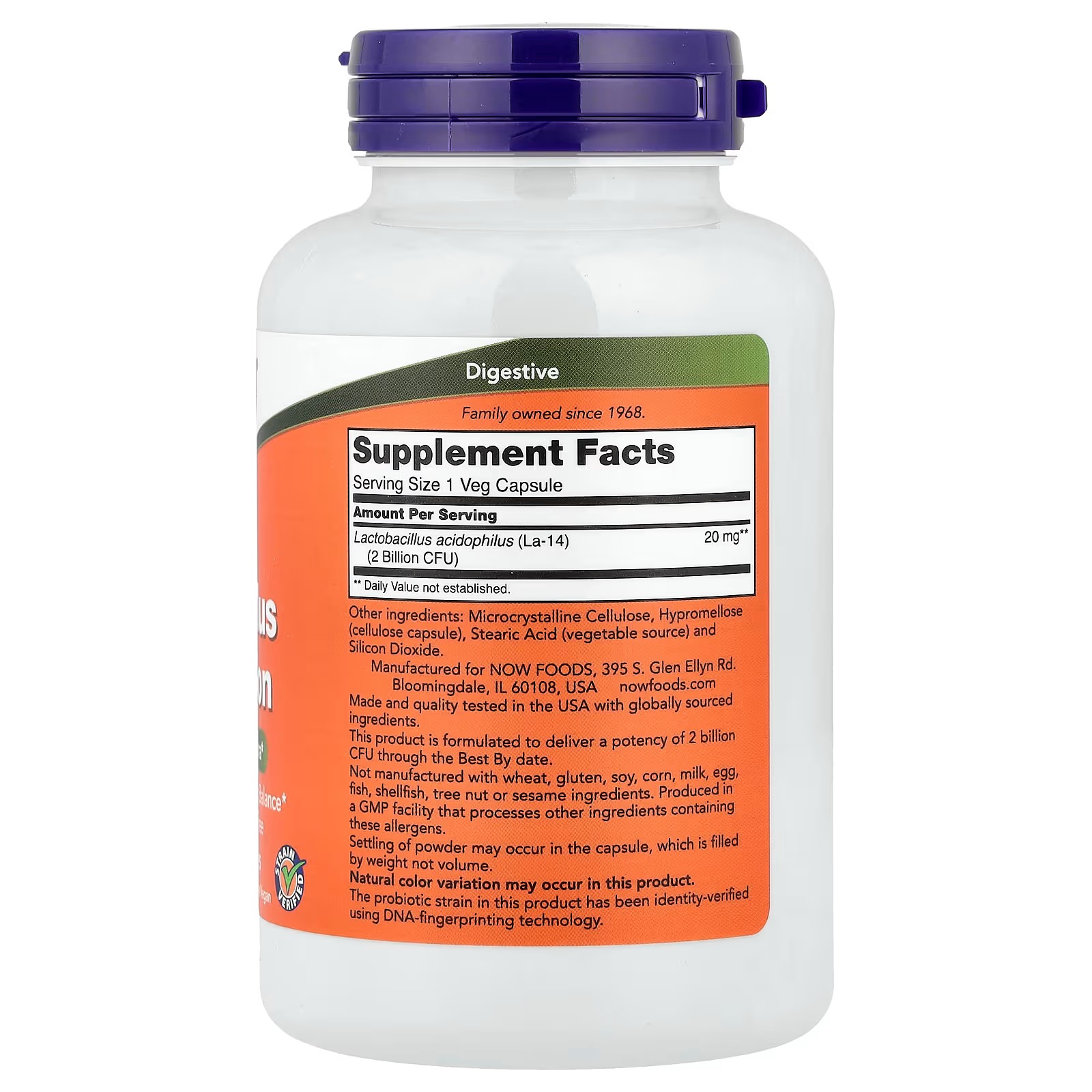 NOW Foods  Acidophilus Two Billion Strain Verified Healthy Intestinal Flora 100 Veg Capsules thumbnail 2
