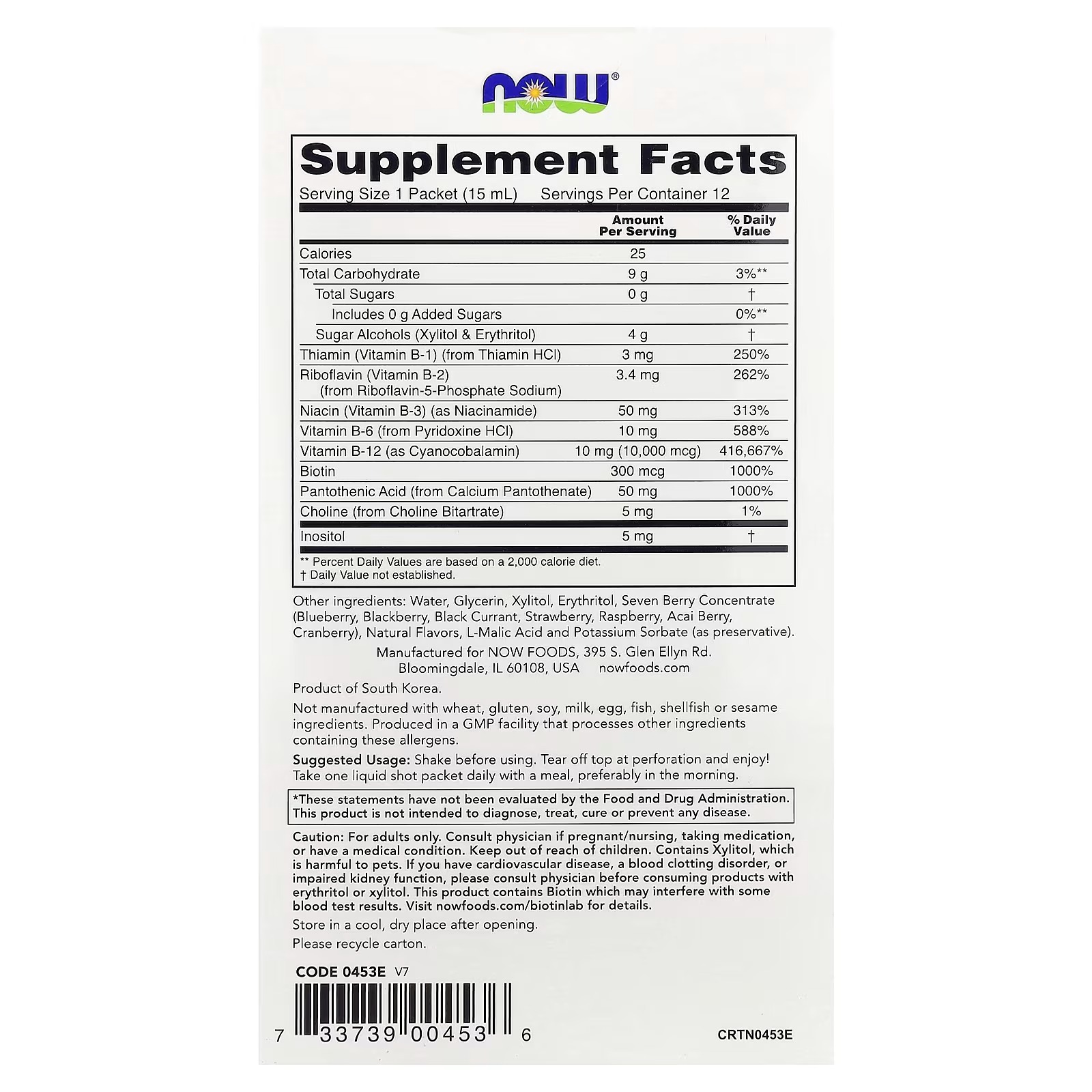 NOW Foods B-12 10,000mcg Shots 0.5 ounce 12 Count Box Mixed Berry thumbnail 2
