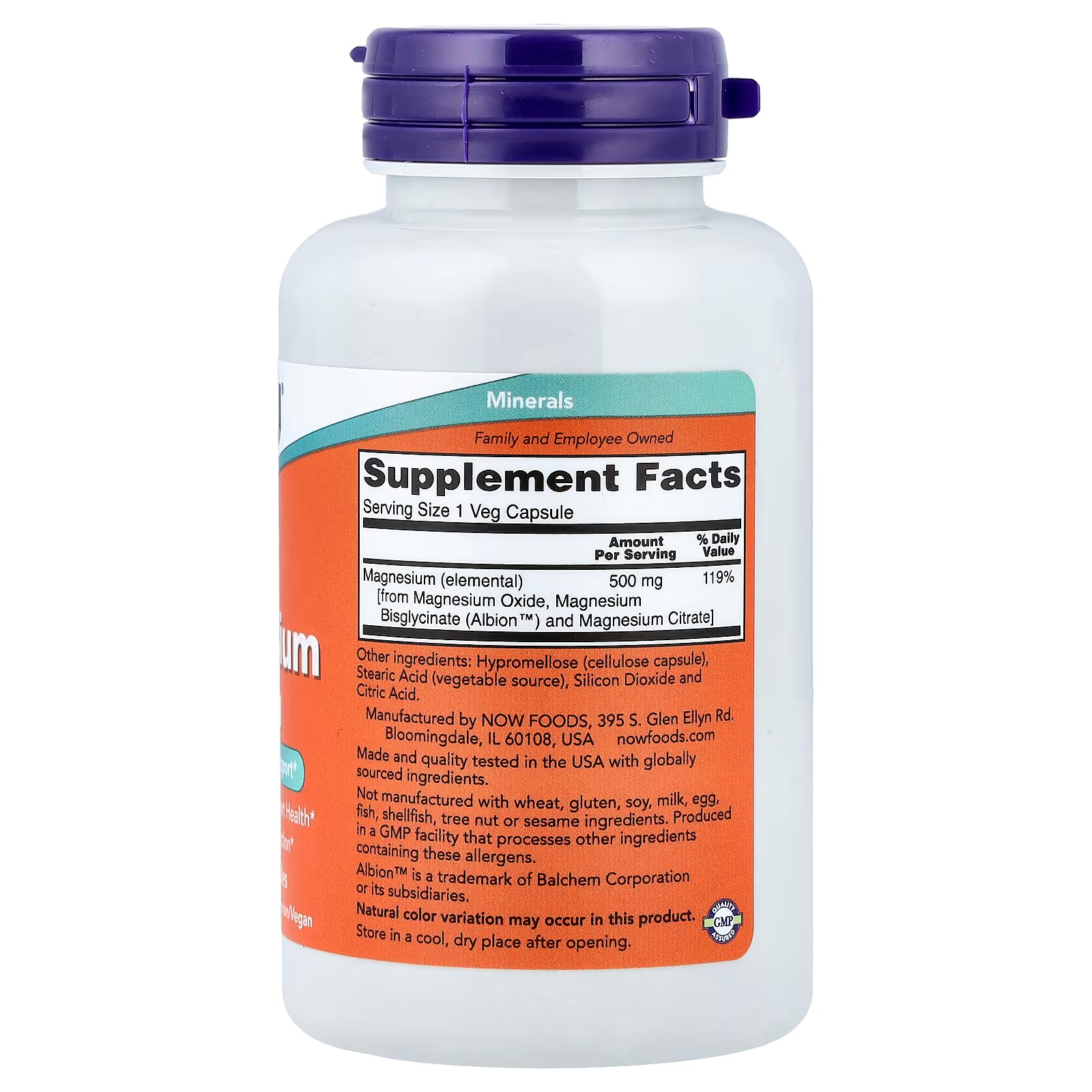 NOW Foods Magnesium Citrate Enzyme Function Nervous System Support 120 Veg Capsules thumbnail 2