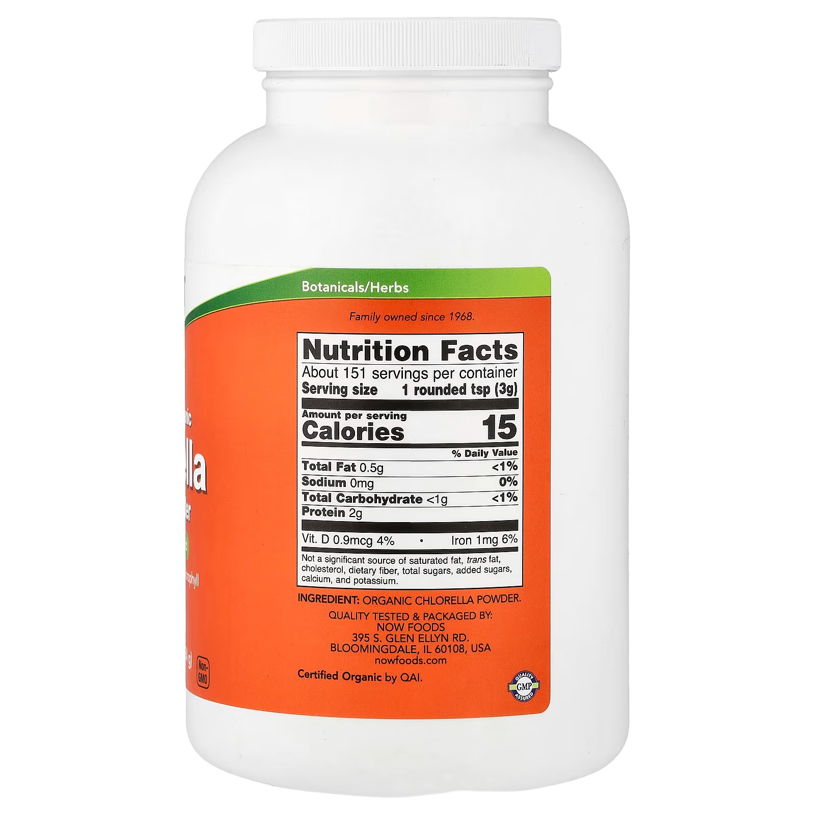 NOW Foods Certified Organic Chlorella Pure Powder (454 g) thumbnail 2