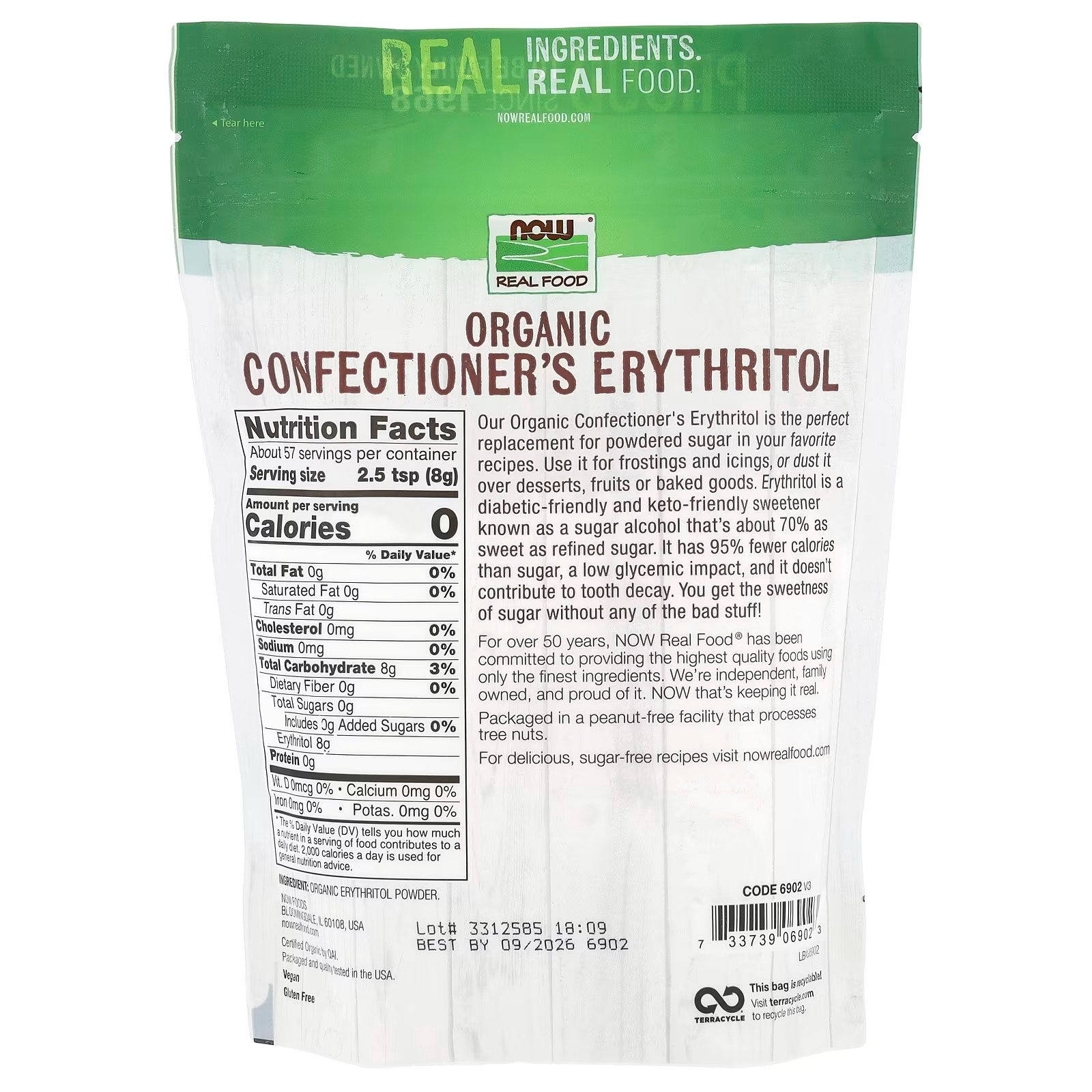 NOW Foods Real Food Organic Confectioner's Erythritol  (454 g) thumbnail 2