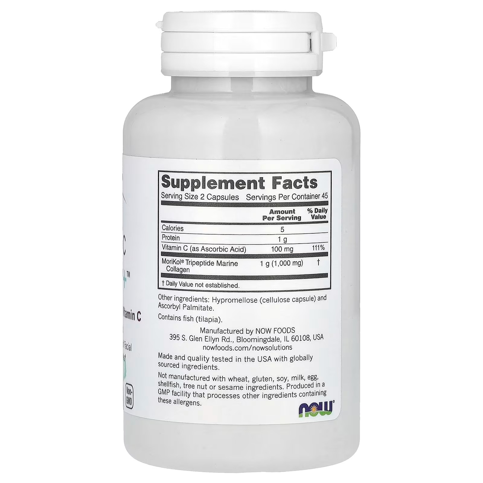 Now Foods Solutions Aquatic Beauty+™ Marine Collagen and Vitamin C 90 Capsules thumbnail 2