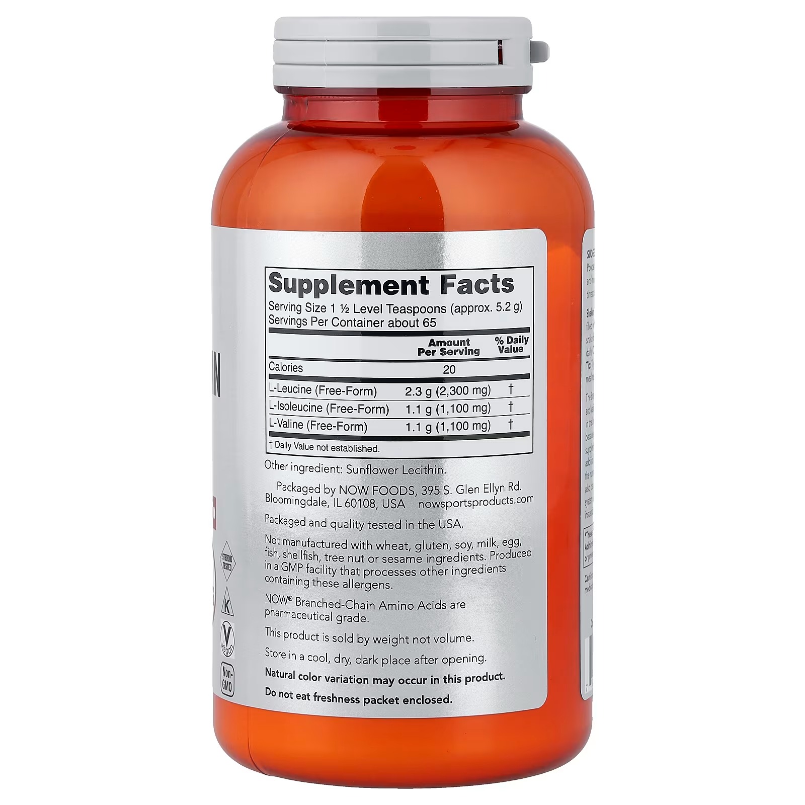 NOW Foods Sports Nutrition Branched Chain Amino Acid Powder with Leucine Isoleucine and Valine 340g thumbnail 3