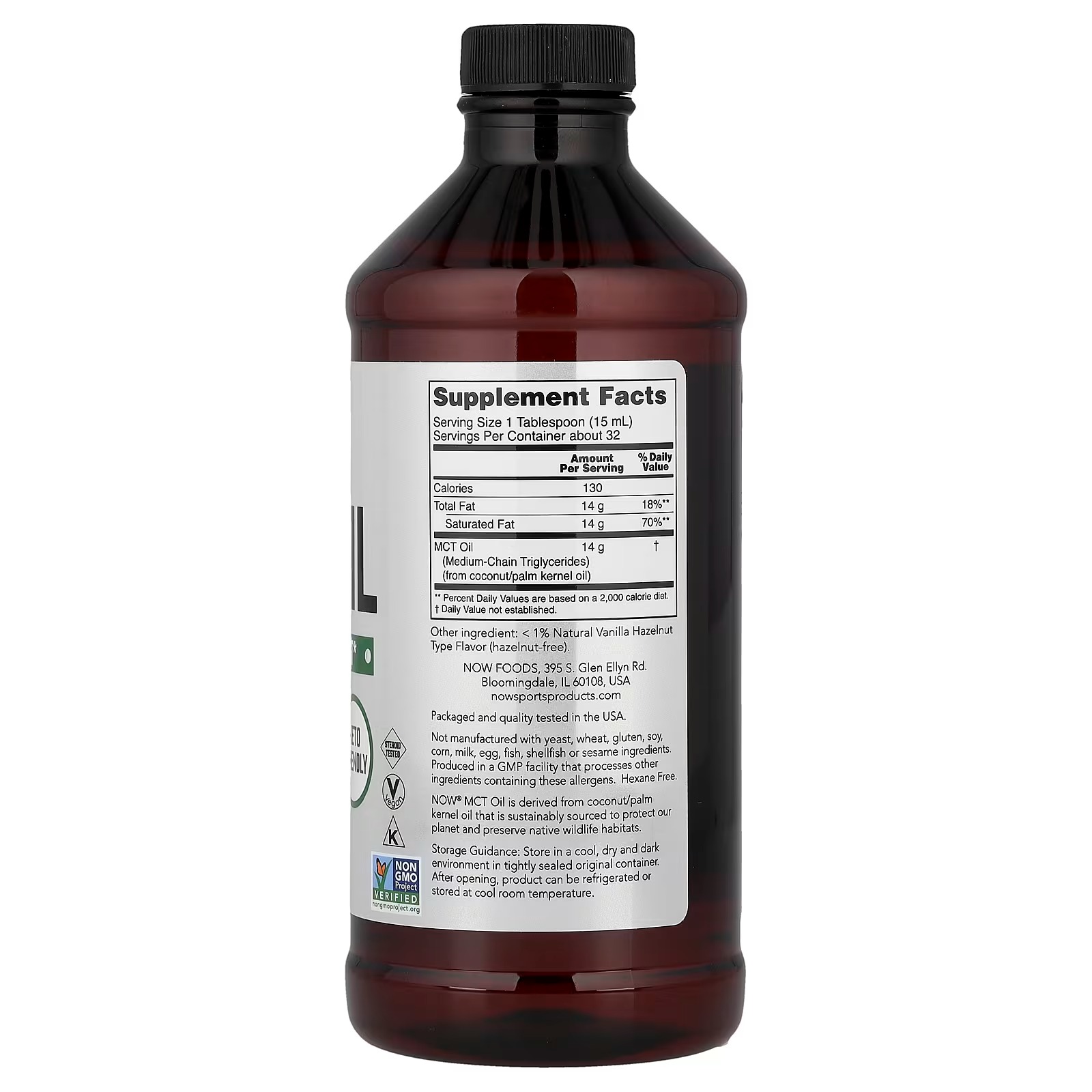 NOW Foods Sports MCT Oil 14 g Weight Management Vanilla Hazelnut 431ml thumbnail 2