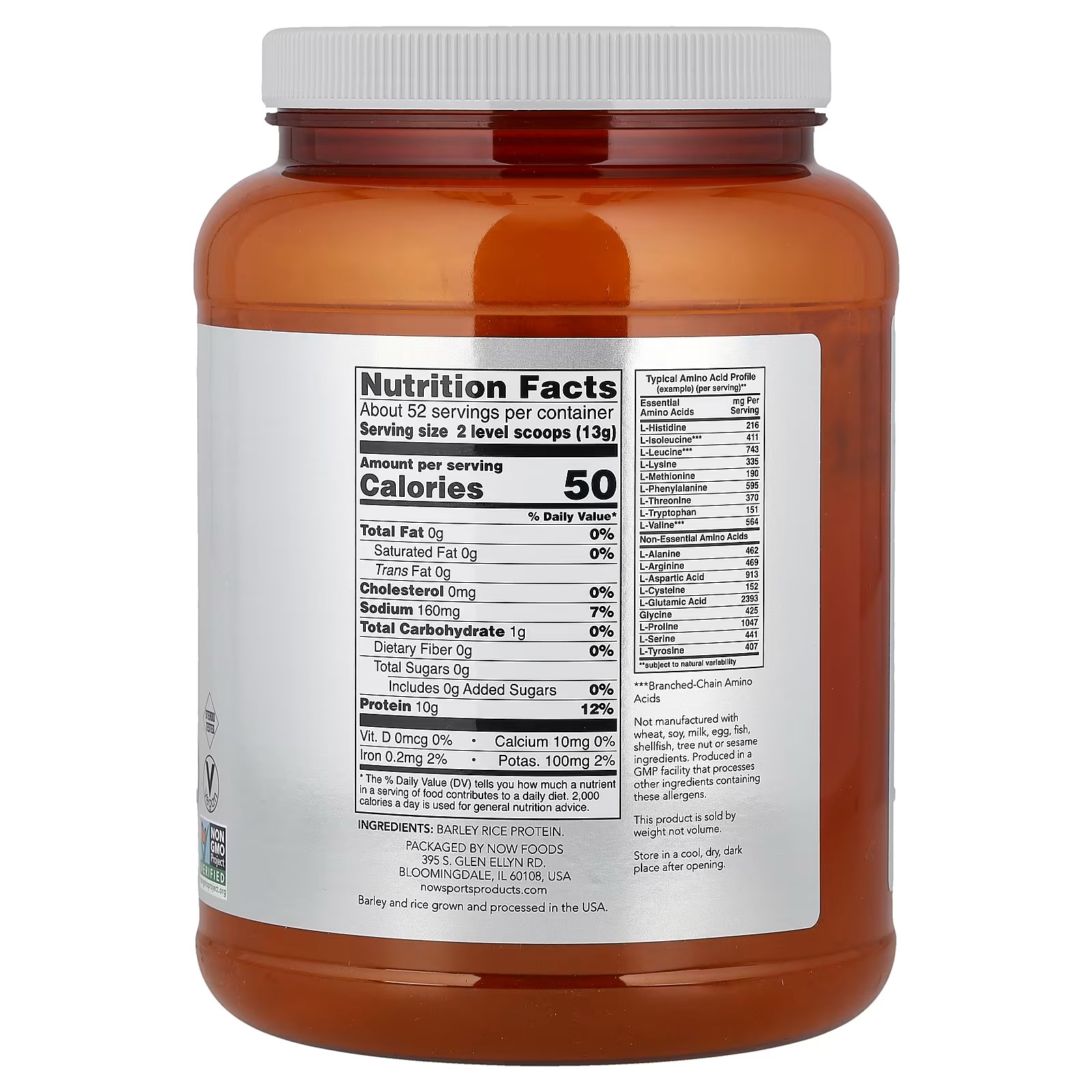 Now Foods Sports Barley Rice Protein 10 g Unflavored Powder 680 g thumbnail 2
