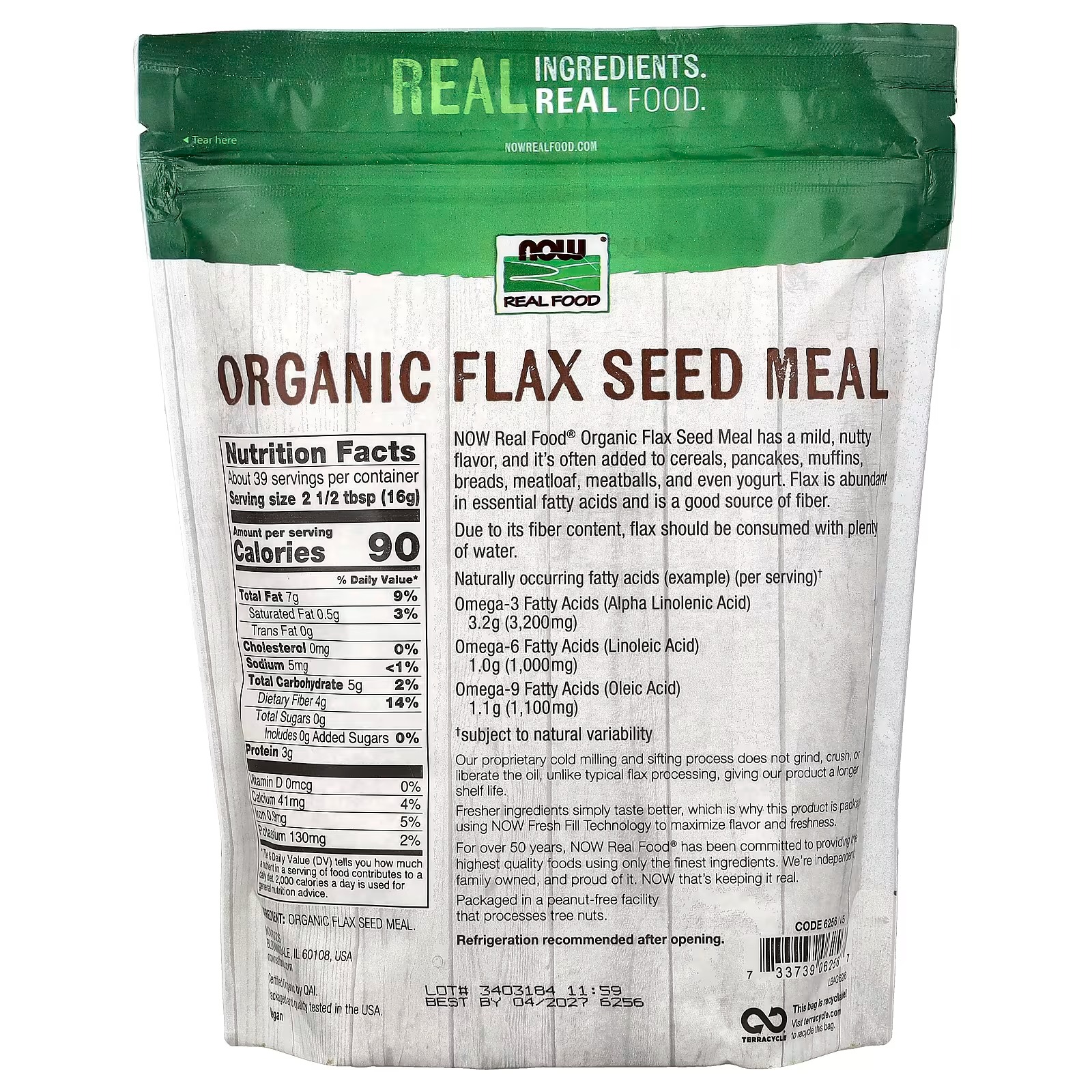NOW Foods Organic Flax Seeds Source of Essential Fatty Acids and Fiber Certified Non-GMO Kosher 624 g thumbnail 2