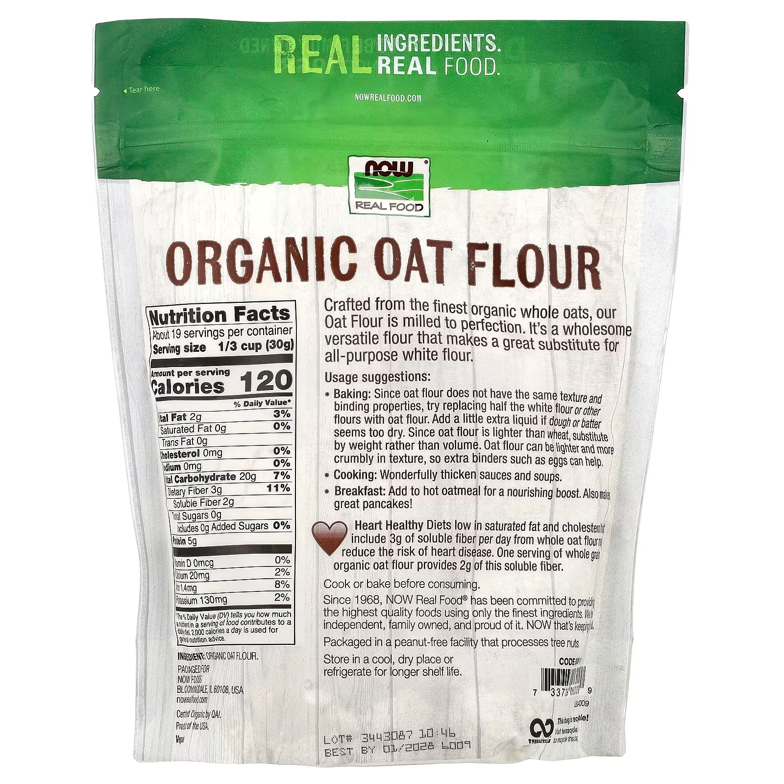 NOW Foods Organic Rolled Oats Source of Fiber Protein and Iron 100% Whole Grain Product of the USA 567 g thumbnail 2