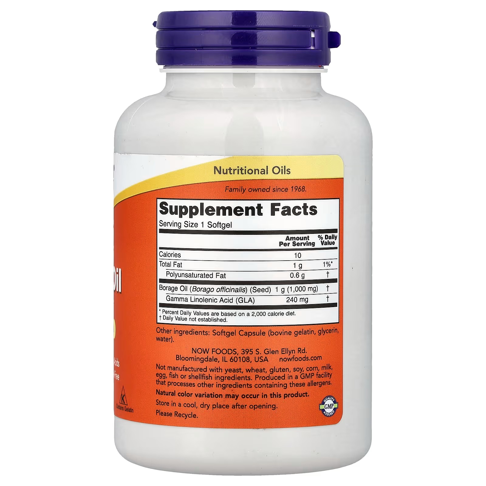 NOW Foods Borage Oil 1000 mg with 240mg of GLA (Gamma Linolenic Acid) 120 Softgels thumbnail 2
