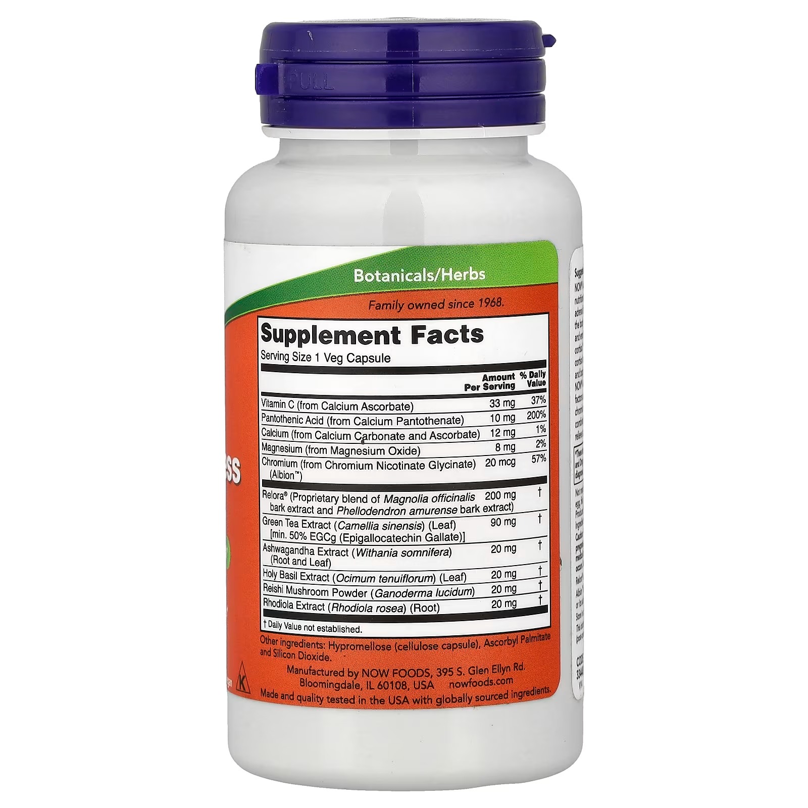 NOW Foods  Adrenal Stress Support Cortisol Support Formula* with Relora® For Typical Everyday Stress Appetite Management 90 Capsules thumbnail 2