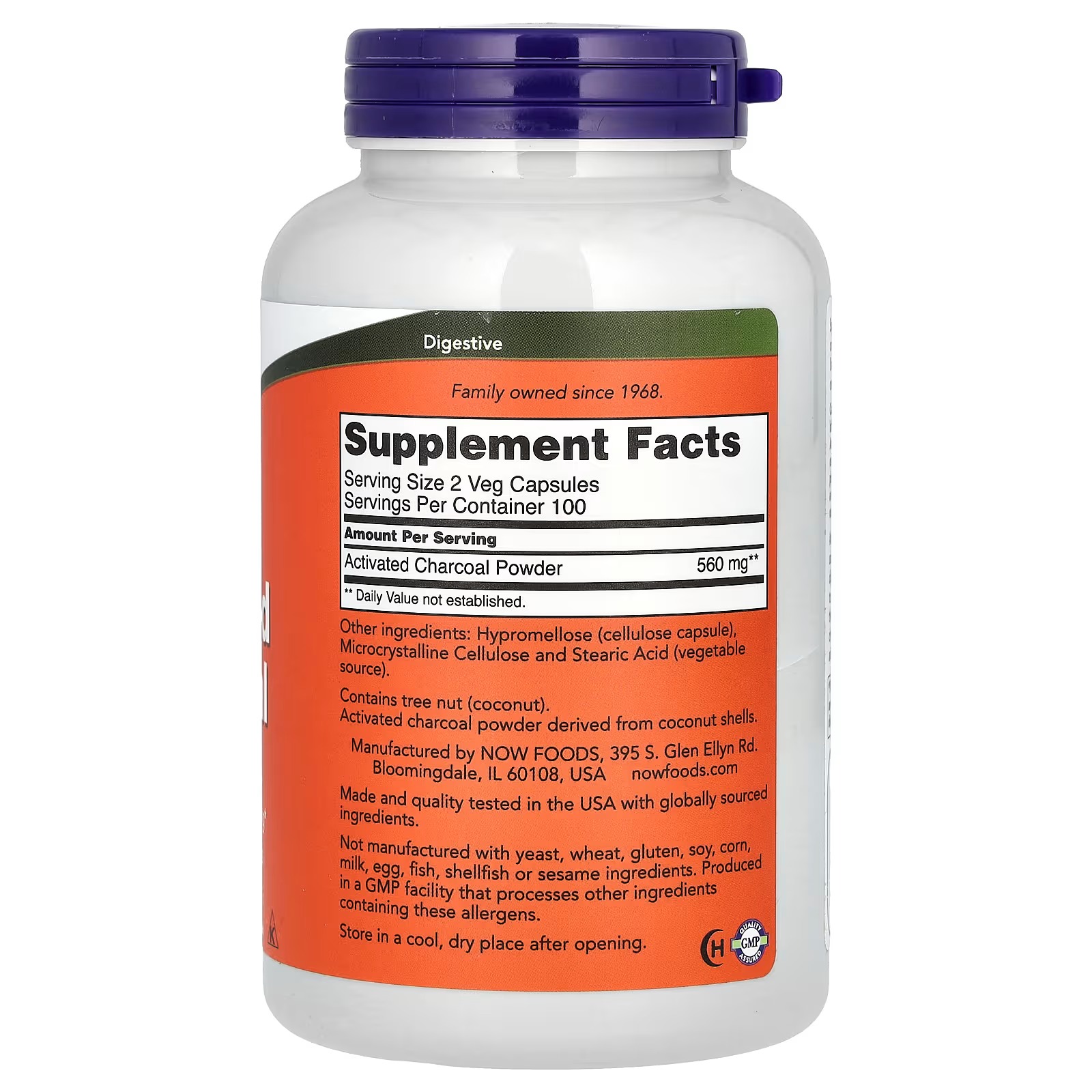 NOW Foods Activated Charcoal 200 Veg Capsules (280 mg per Capsule) thumbnail 2