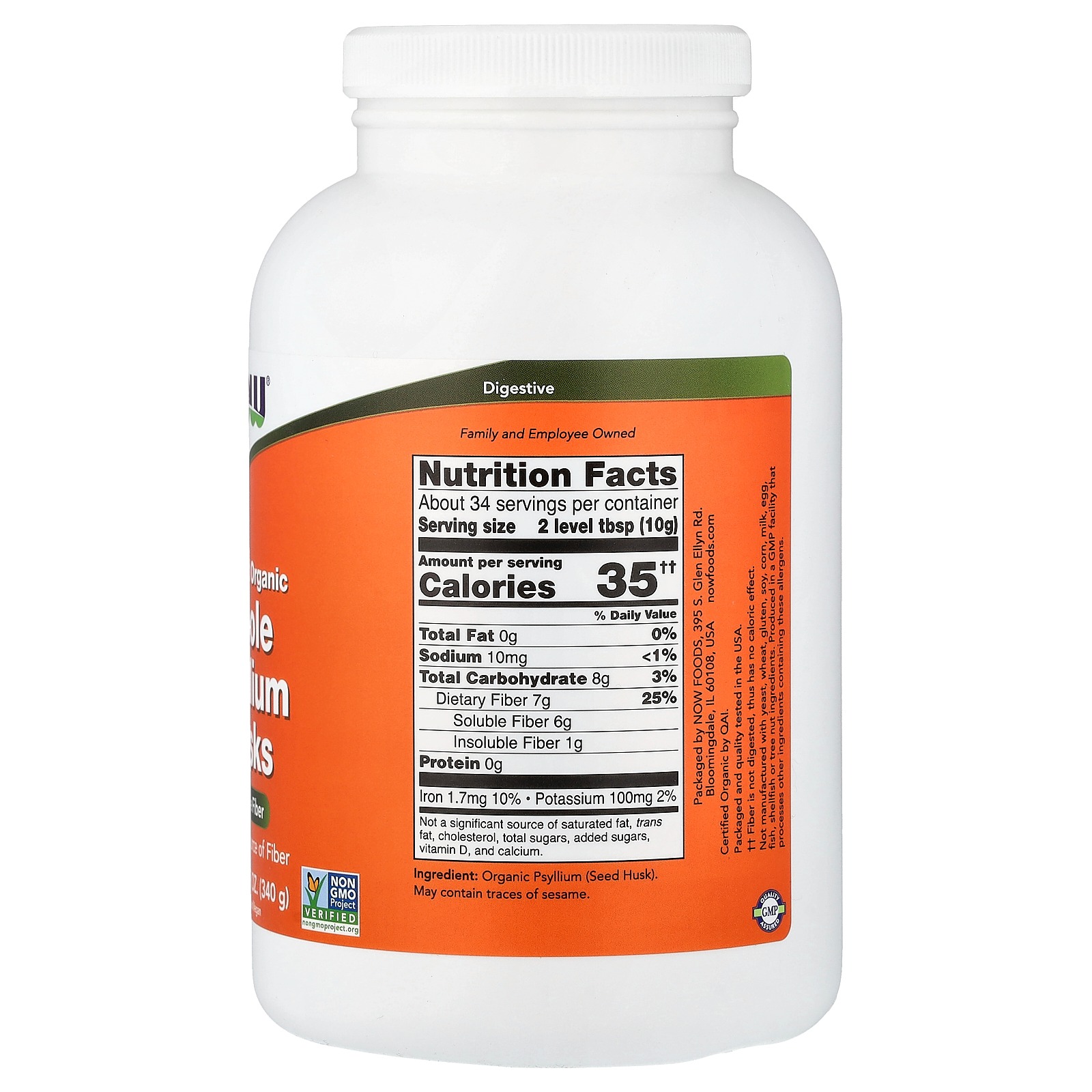NOW Foods Psyllium Husk Powder Certified Organic 340 g thumbnail 2