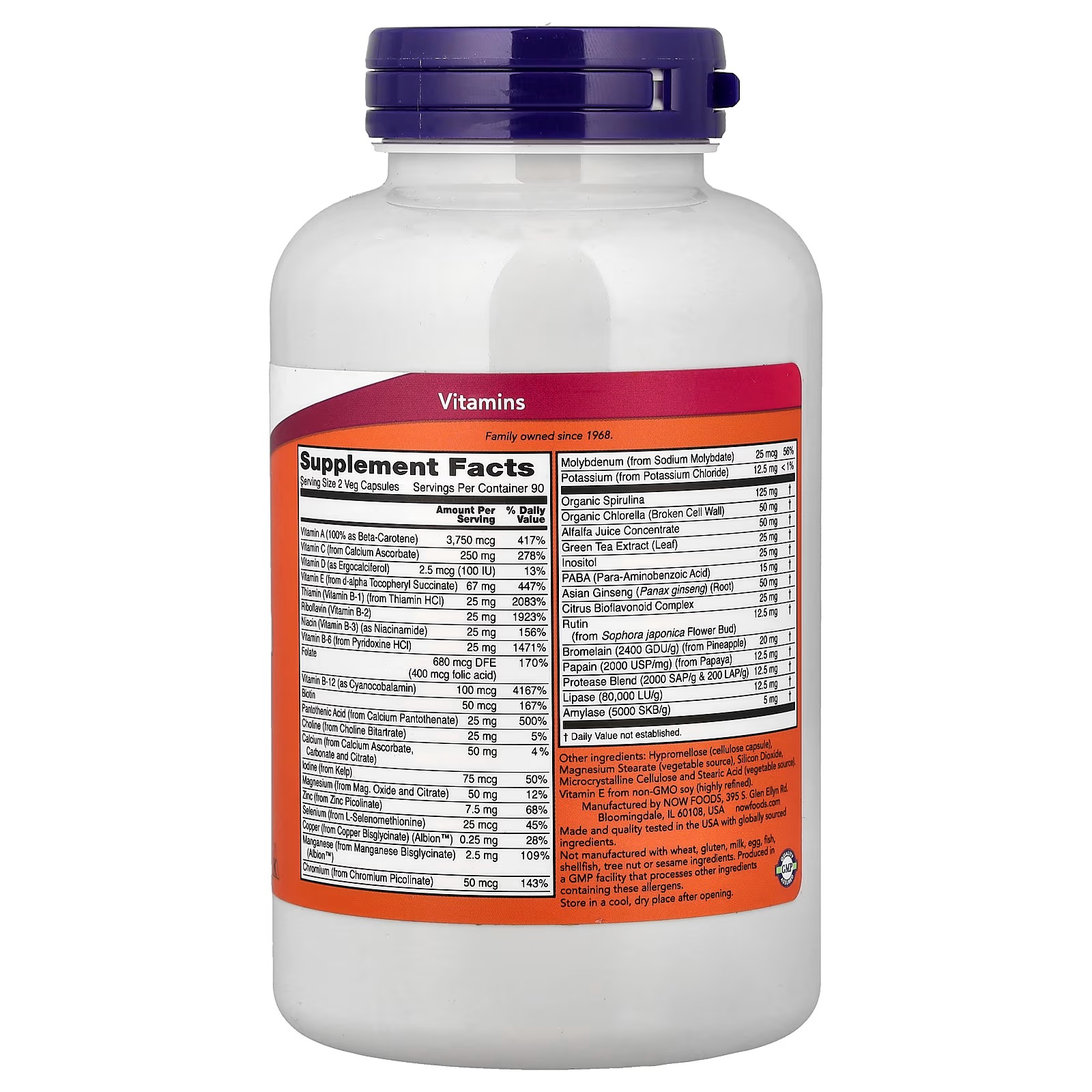 NOW Foods EcoGreen Multi Vitamin with Green Superfoods Iron-Free 180 Veg Capsules thumbnail 2