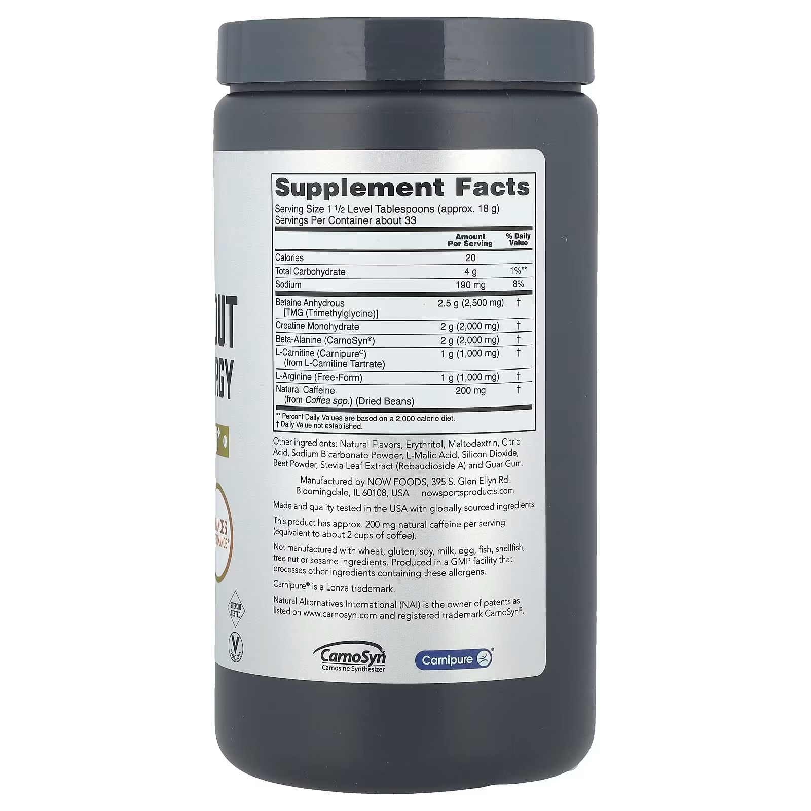 NOW Foods Sports Pre-Workout Advanced Energy Watermelon (600 g) thumbnail 2