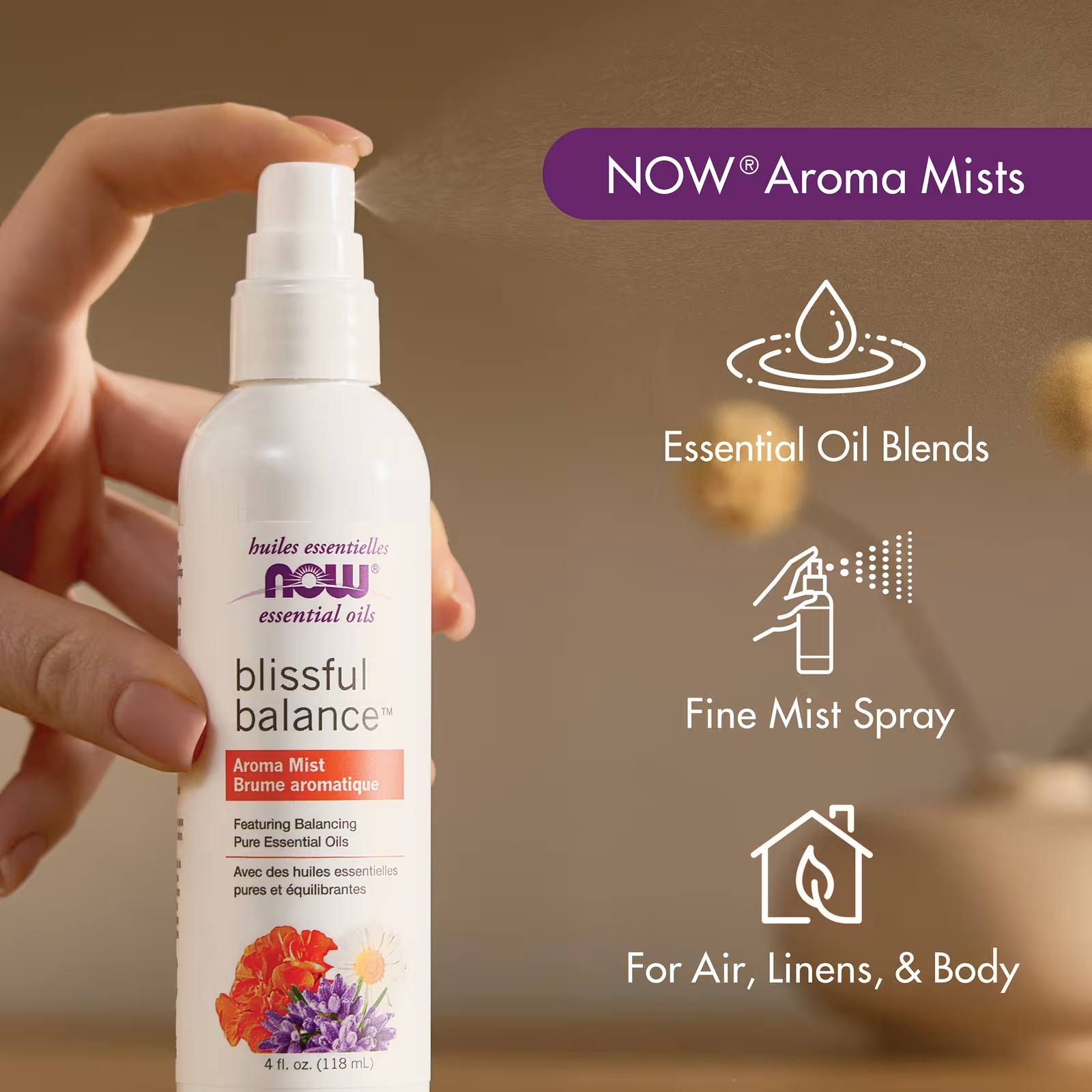 Now Foods Essential Oils Mind that Energy Aroma Mist 4 Fl. Oz - Peppermint Lemon Frankincense Rosemary Lavender Sandalwood  Aromatherapy Organic,Beige thumbnail 4