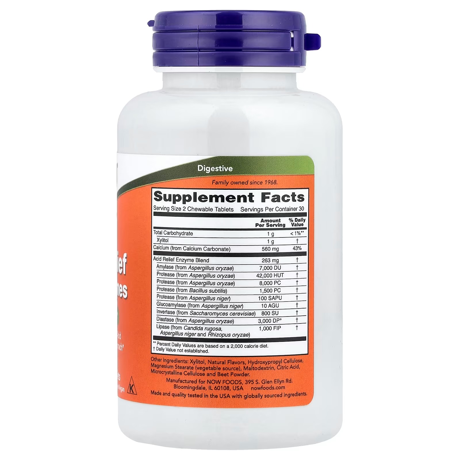 NOW Foods Acid Relief with Enzymes Xylitol Sweetened, Digestive Health 60 Chewables thumbnail 2
