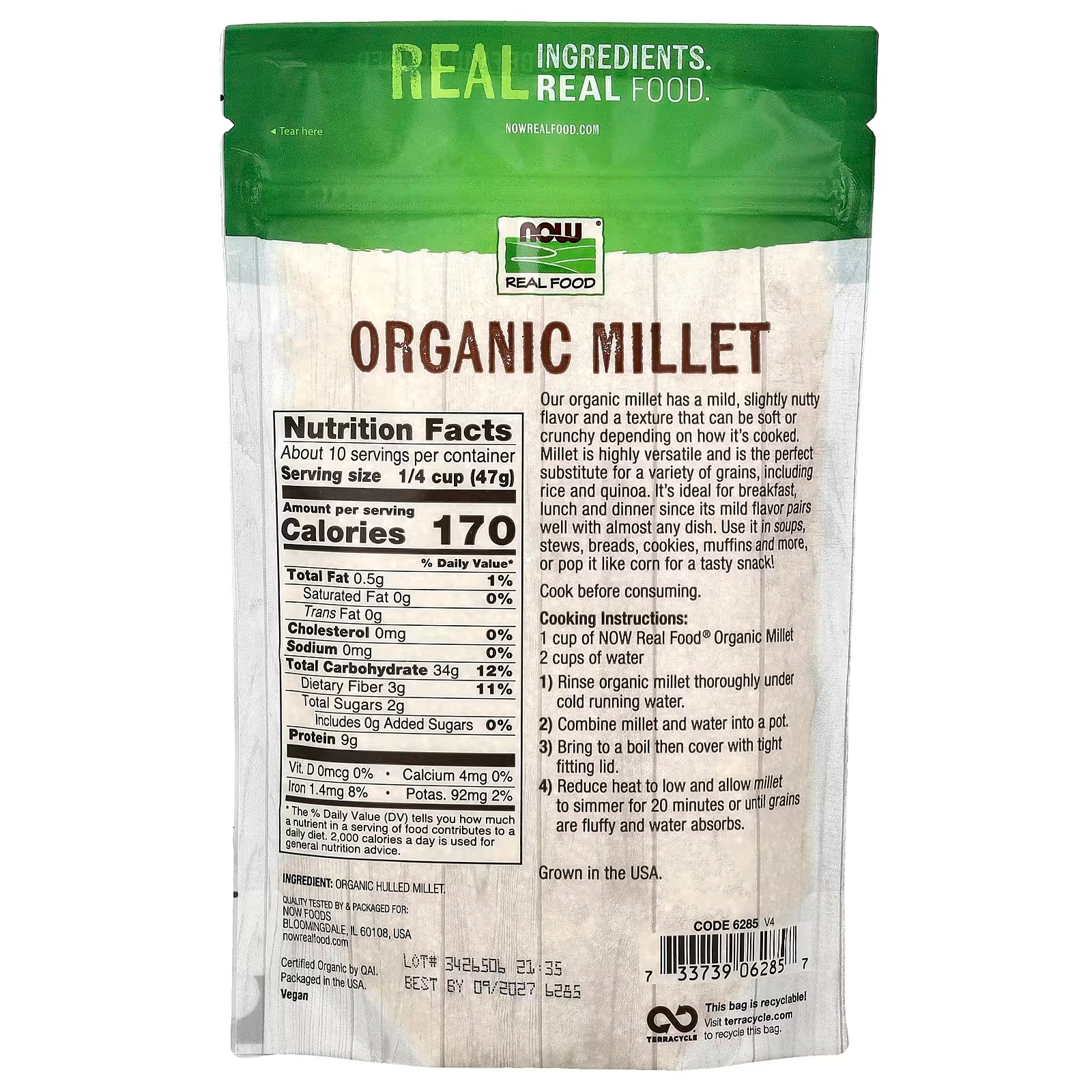 Now Foods to Live Organic Hulled Millet 10 Pounds – Whole Grain Seeds Non-GMO Kosher Raw Bulk 454 g thumbnail 2