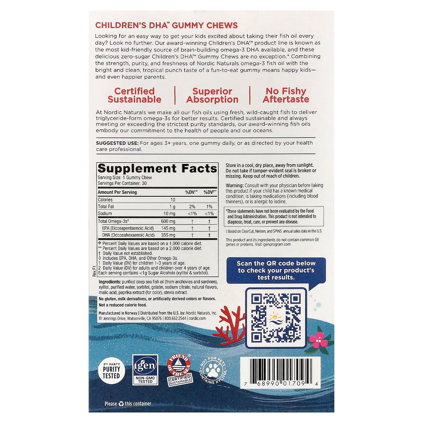 Nordic Naturals Zero Sugar Children’s DHA Gummies Tropical Punch - 30 Count thumbnail 2