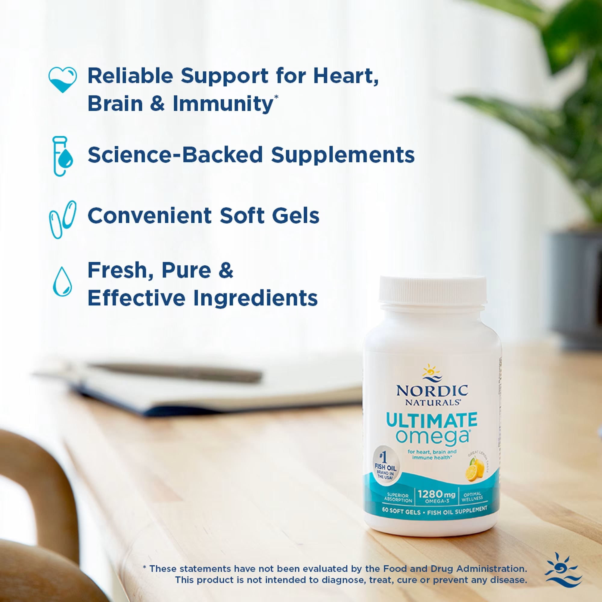 Nordic Naturals Ultimate Omega 1280mg Omega-3 Fish Oil Lemon - 60 Count | High-potency Omega-3 Fish Oil with EPA & DHA supports brain & heart health. Non-GMO, burpless formula 30 servings thumbnail 3