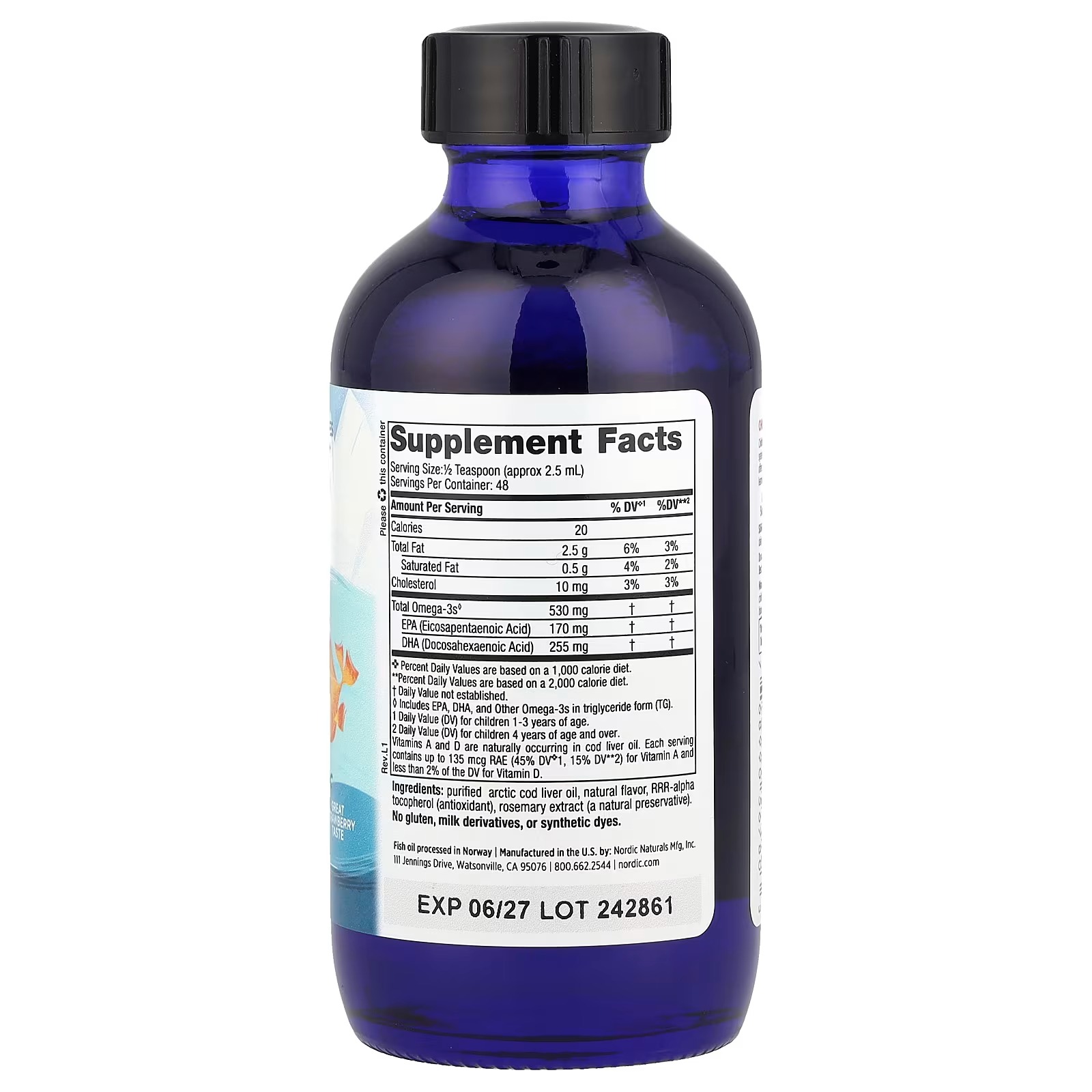 Nordic Naturals Children's DHA 530 mg Omega-3 Fish Oil - Strawberry | Omega-3 with DHA & EPA per serving supports brain development learning & cognitive function for kids. 119 ml thumbnail 2