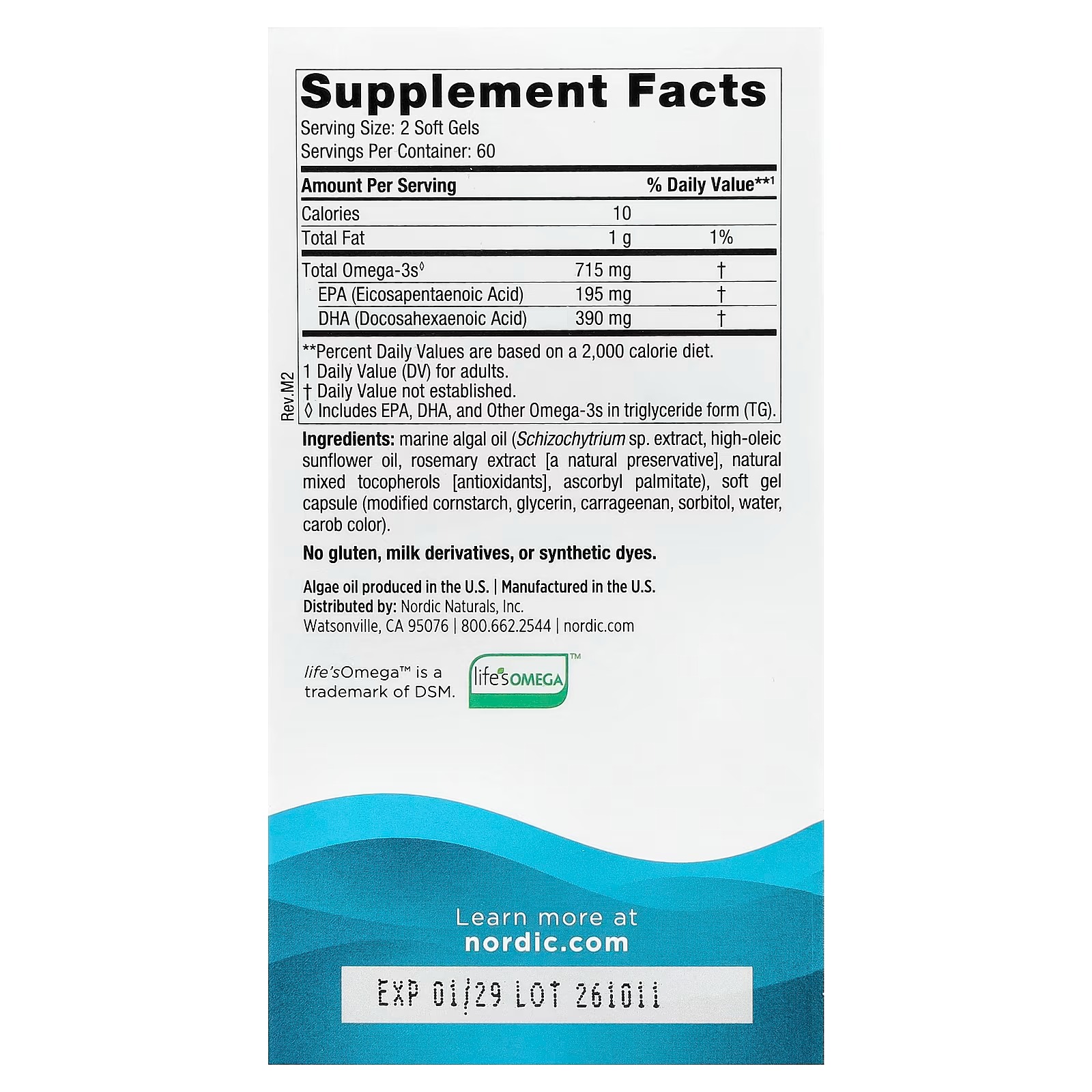 Nordic Naturals Algae Omega 715mg Vegan EPA+DHA, Plant-Based | EPA+DHA from algae oil. Heart eye immune & brain support 120 Softgels thumbnail 2
