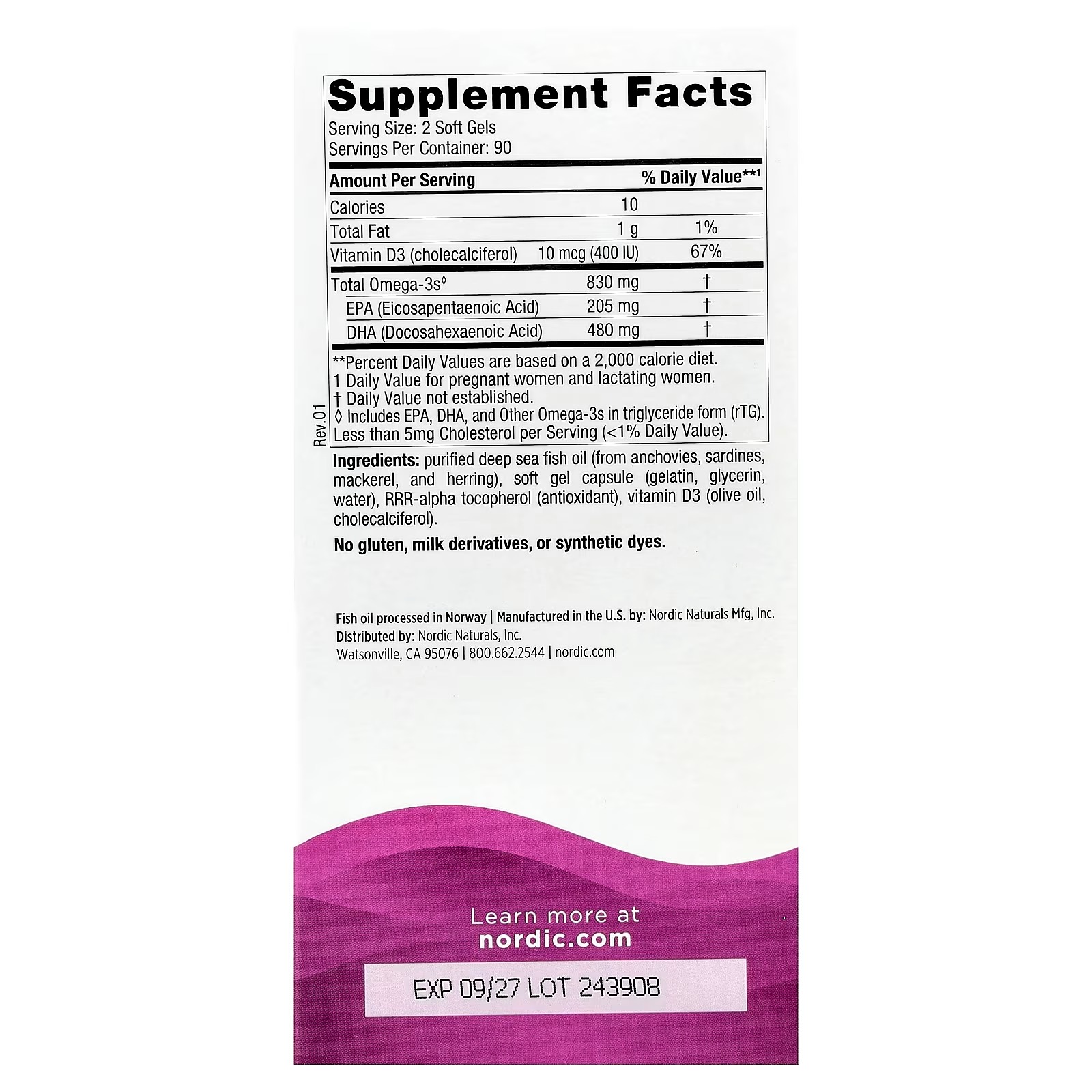 Nordic Naturals Prenatal DHA, Unflavored- 830 mg Omega-3 + 400 IU Vitamin D3 - Supports Brain Development in Babies During Pregnan 180 Softgelcy & Lactation thumbnail 2