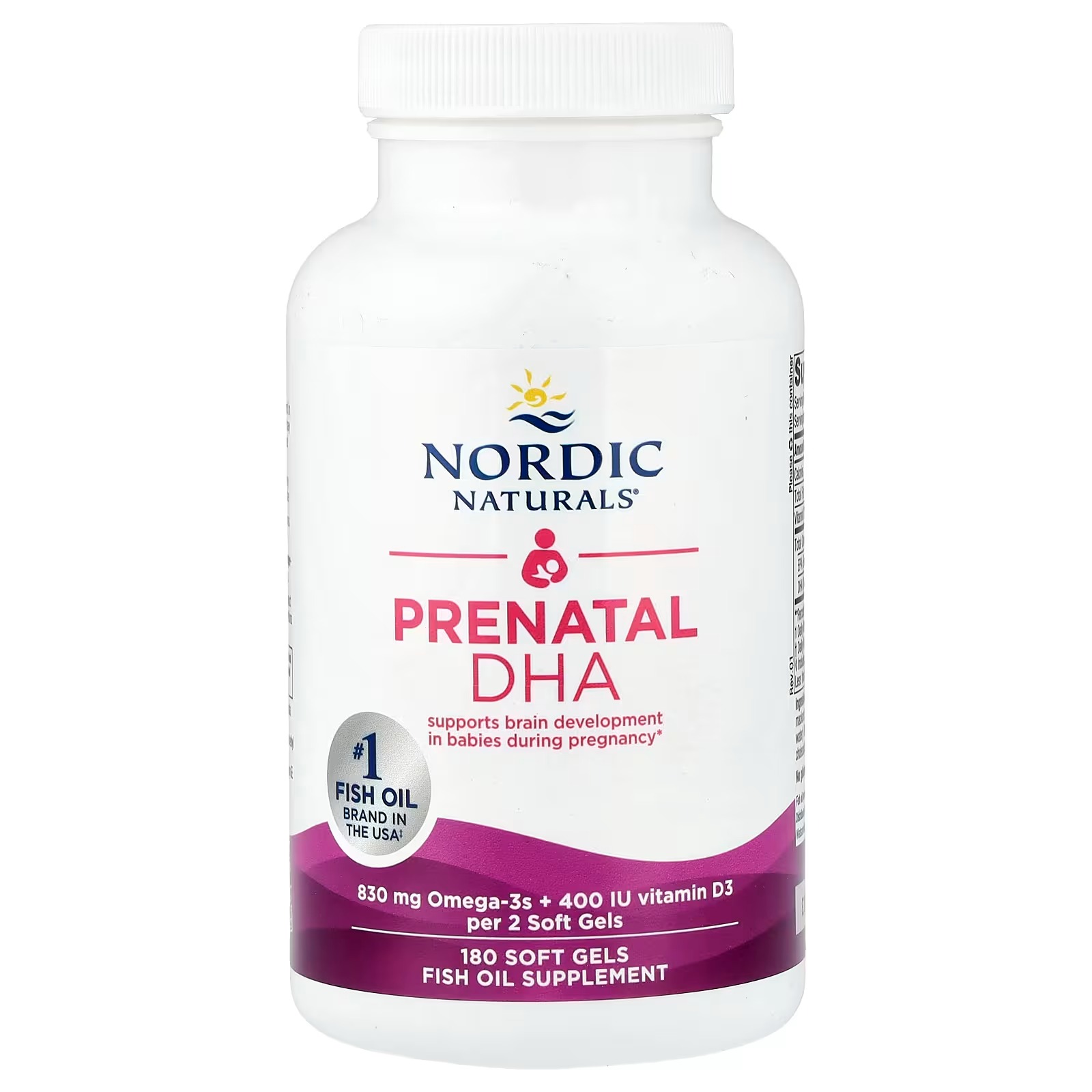 Nordic Naturals Prenatal DHA, Unflavored- 830 mg Omega-3 + 400 IU Vitamin D3 - Supports Brain Development in Babies During Pregnan 180 Softgelcy & Lactation thumbnail 3