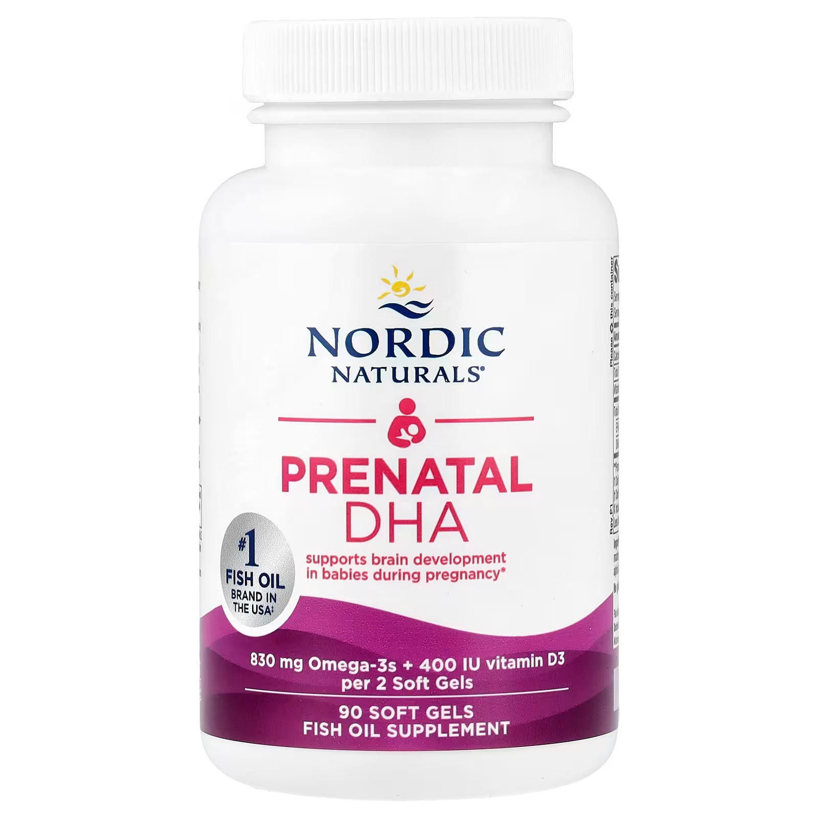 Nordic Naturals Prenatal DHA Omega-3 + Vitamin D3| 830 mg omega-3 plus 400 IU vitamin D3 per serving supports brain development during pregnancy and lactation 90, Softgels thumbnail 2