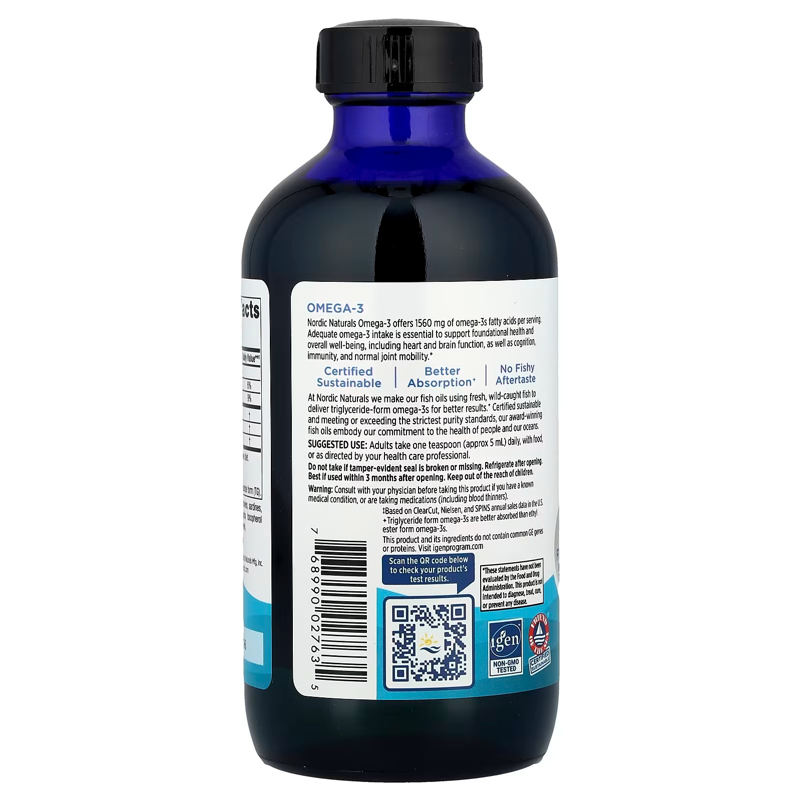 Nordic Naturals Omega-3 Lemon Flavor - 8 oz - 1560 mg Omega-3 - Fish Oil - EPA & DHA - Immune Support Brain & Heart Health Optimal Wellness (237 ml) thumbnail 3