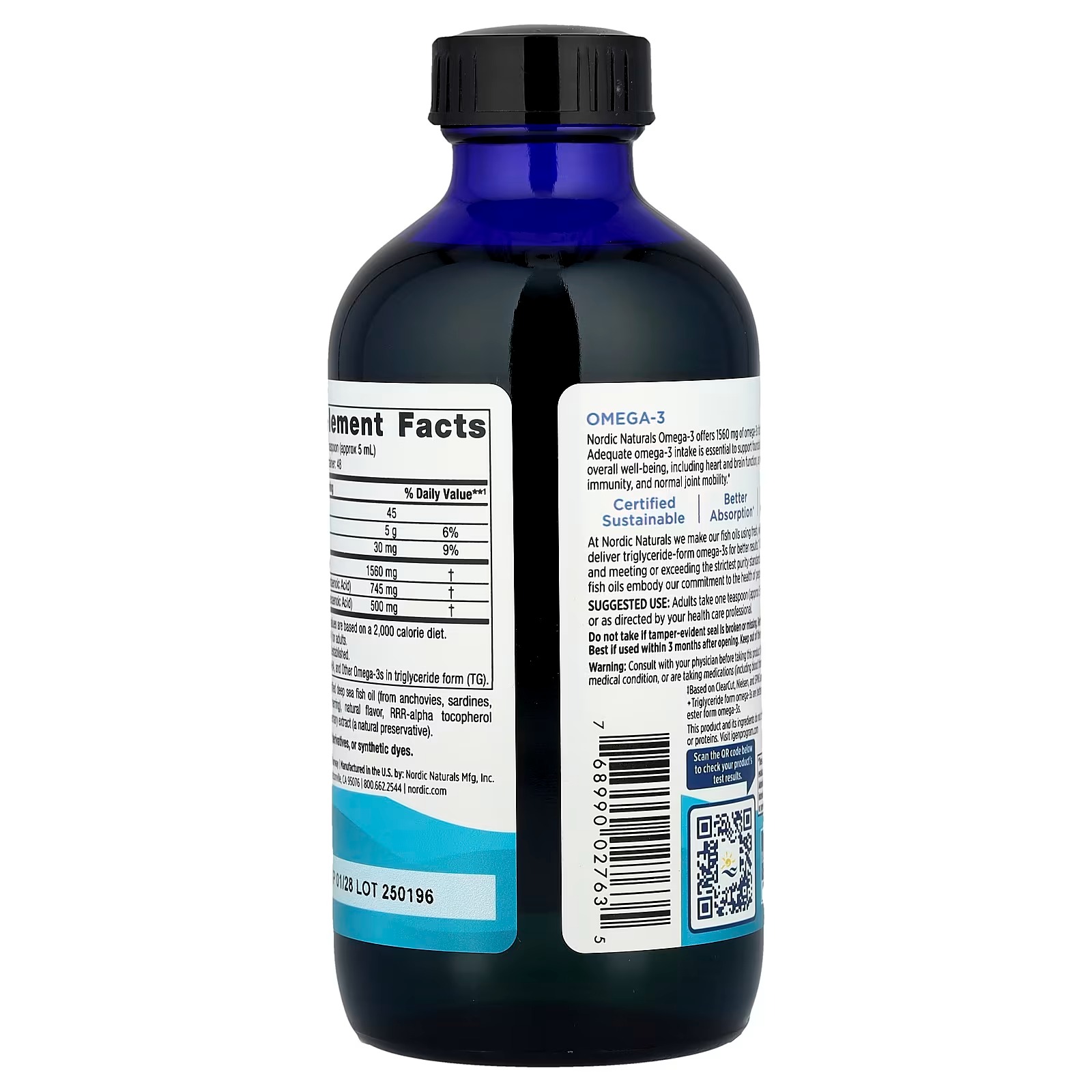 Nordic Naturals Omega-3 Lemon Flavor - 8 oz - 1560 mg Omega-3 - Fish Oil - EPA & DHA - Immune Support Brain & Heart Health Optimal Wellness (237 ml) thumbnail 4
