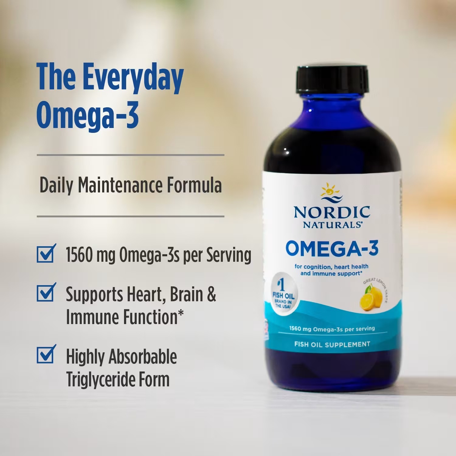 Nordic Naturals Omega-3 Liquid, 1560mg Fish Oil, EPA+DHA, Lemon Flavor 473 ml thumbnail 3