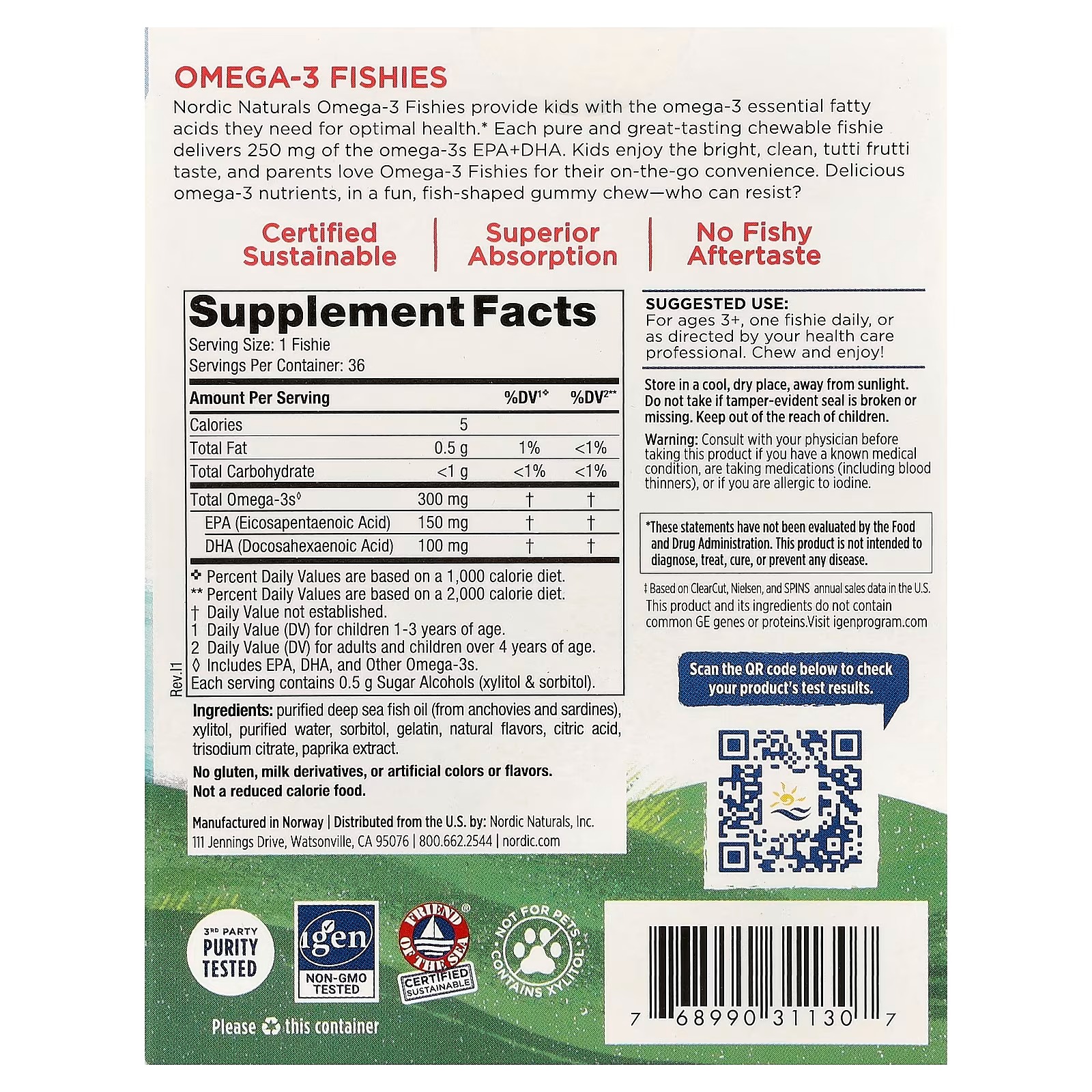 Nordic Naturals Fish Oil for Kids Omega 3 Gummies, 300mg EPA DHA | Supports brain vision & immune developmen 36 Fishies thumbnail 2
