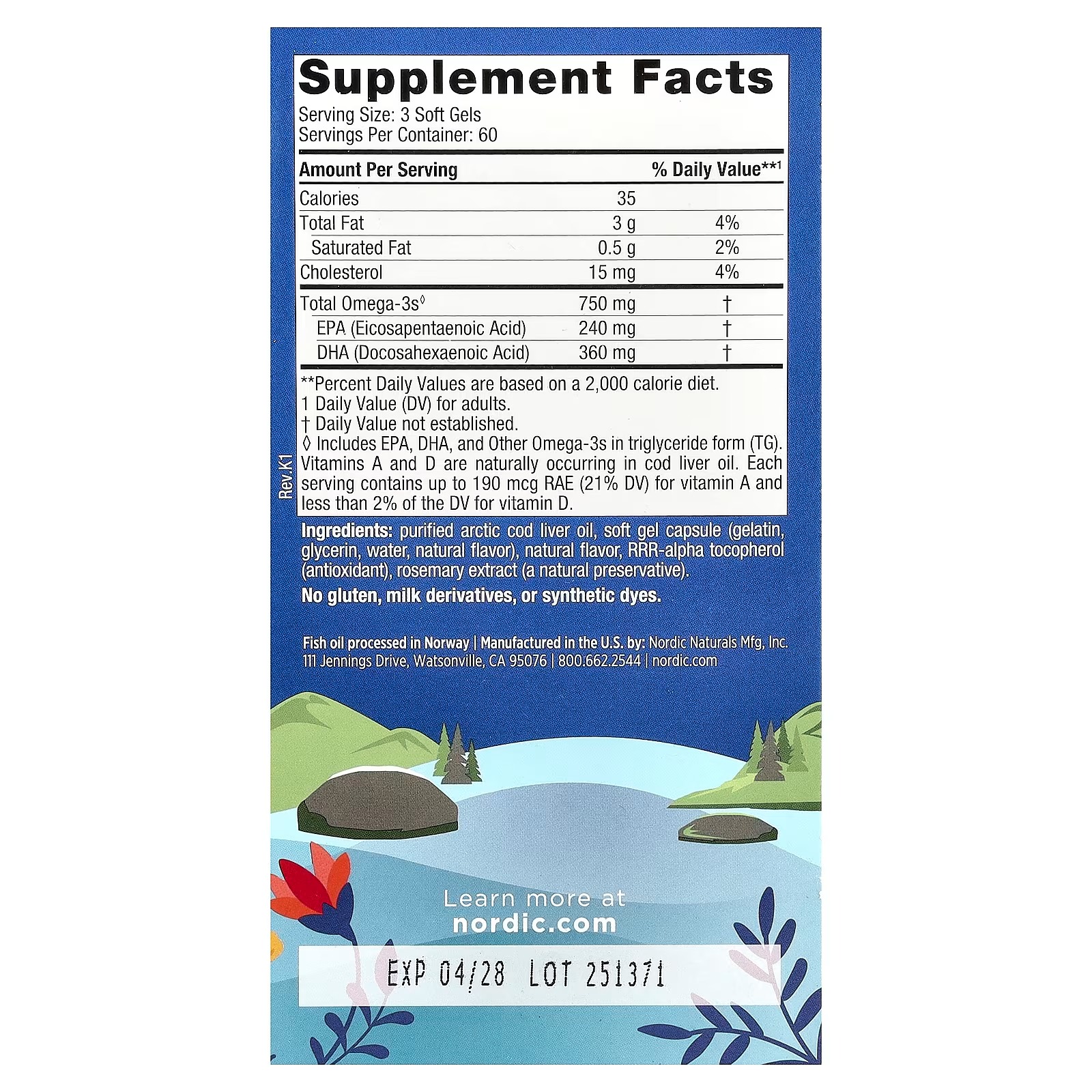 Nordic Naturals Arctic Cod Liver Oil Lemon - 180 Soft Gels - 750 mg Total Omega-3s with EPA & DHA - Heart & Brain Health Healthy Immunity Overall Wellness 180 Soft Gels thumbnail 2