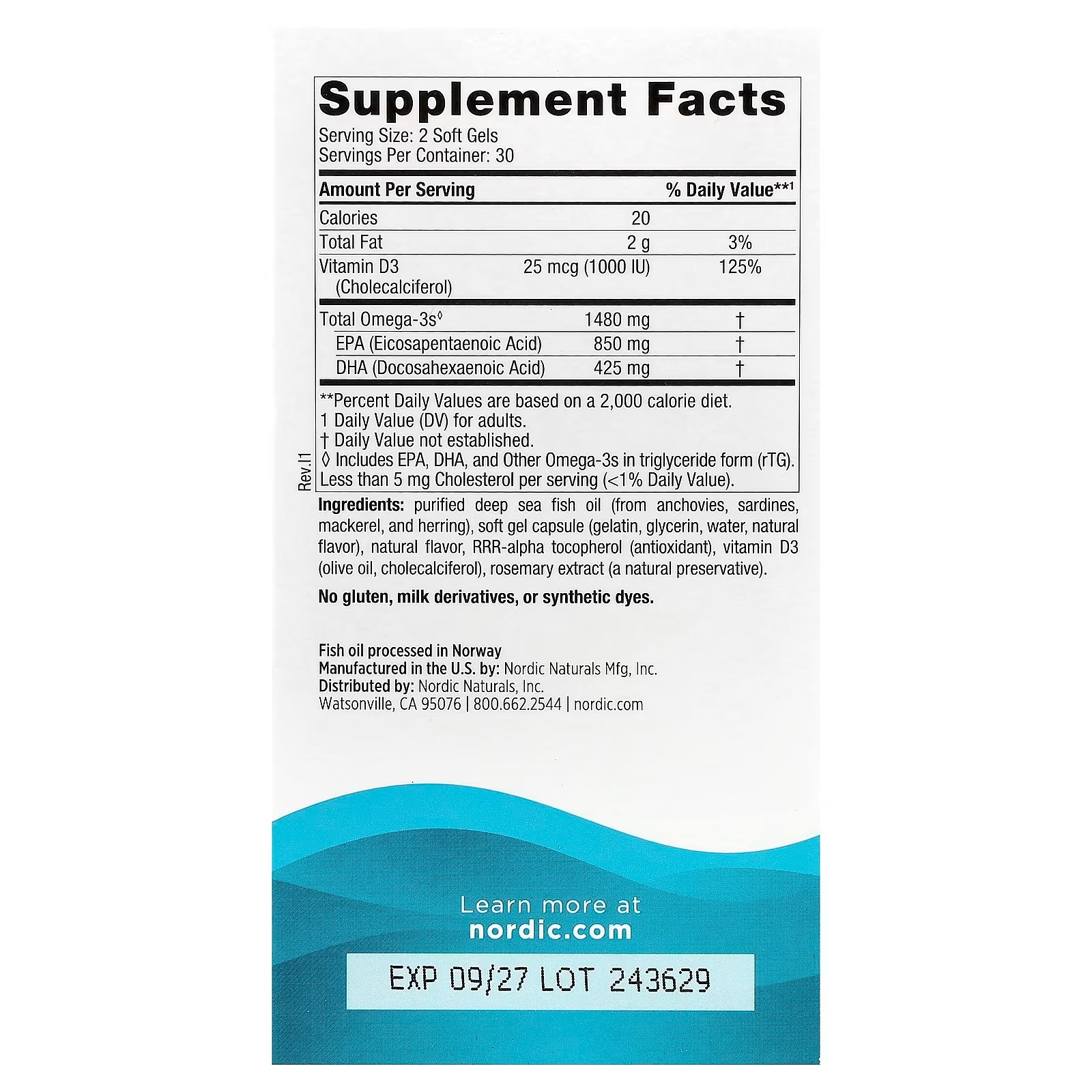 Nordic Naturals Ultimate Omega Xtra, 1480mg + 1000 IU D3 EPA&DHA| Brain heart & immune support  60 Softgels thumbnail 2