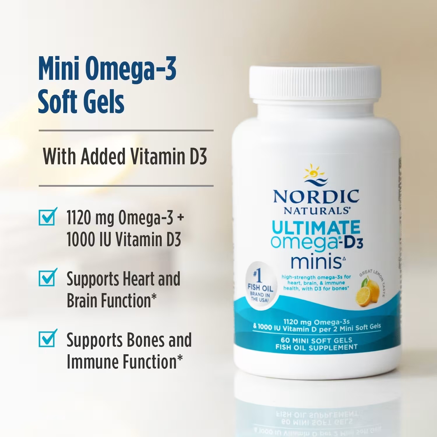 Nordic Naturals Ultimate Omega-D3,1280mg + 1000IU D3 Lemon - 120 Count | Omega-3 Fish Oil with EPA & DHA + Vitamin D3 thumbnail 3