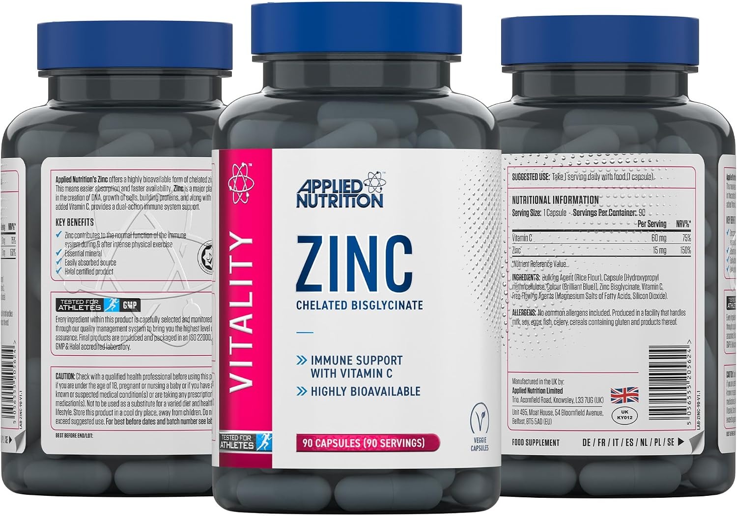 Applied Nutrition Zinc chelated Bisglycinate 90 Capsules thumbnail 4