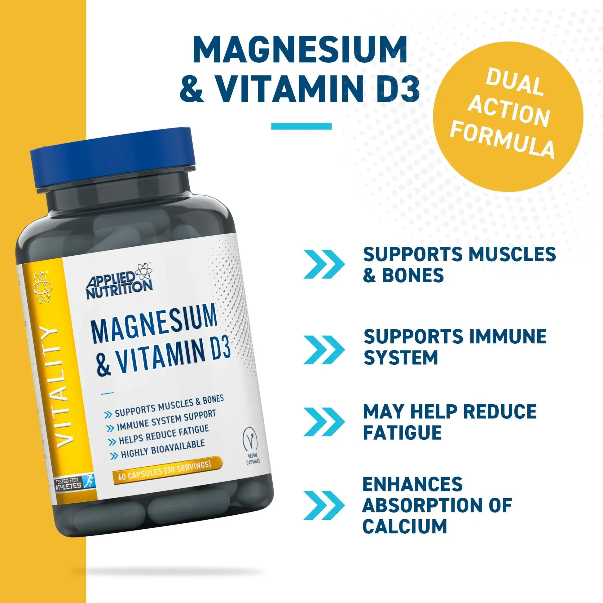 Applied Nutrition Magnesium & Vitamin D3 Best Immune Support 60 Capsules thumbnail 2