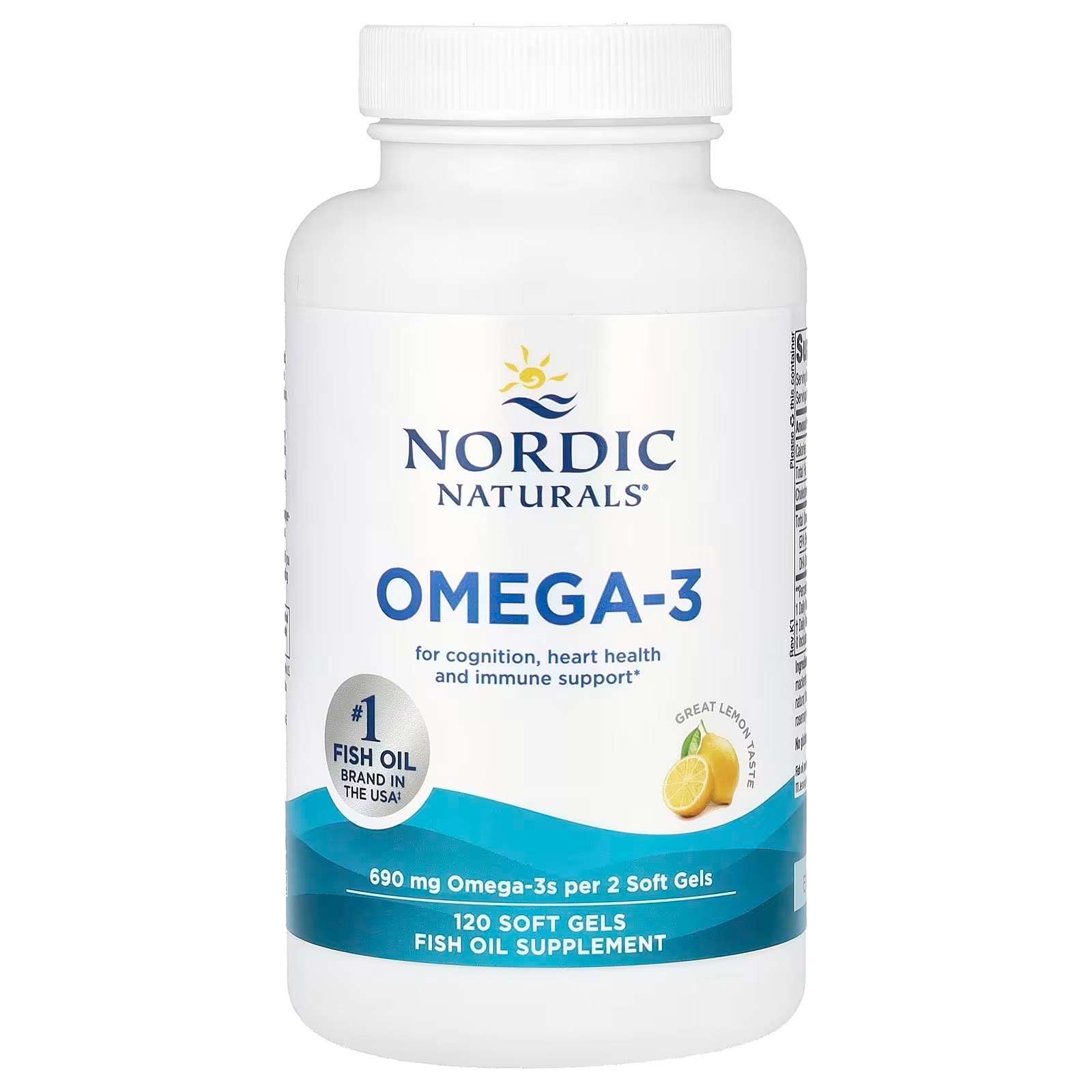 Nordic Naturals Omega-3 690mg Fish Oil, EPA & DHA Lemon - 120 Count | Omega-3 fish oil supports immune brain & heart health. thumbnail 3