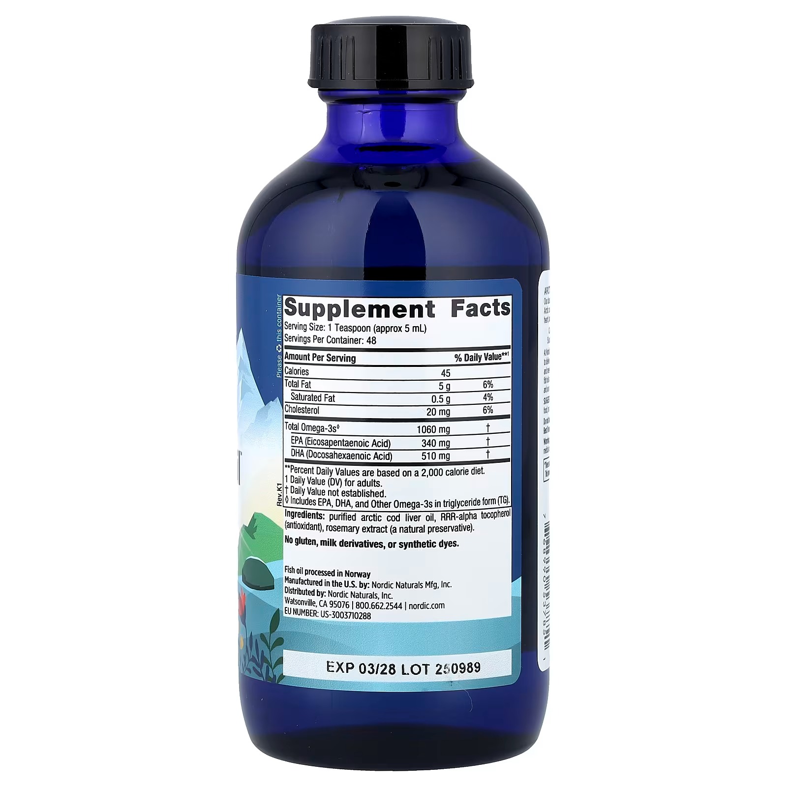 Nordic Naturals Arctic Cod Liver Oil,1060mg Omega-3 Liquid, Unflavored 237 ml thumbnail 2