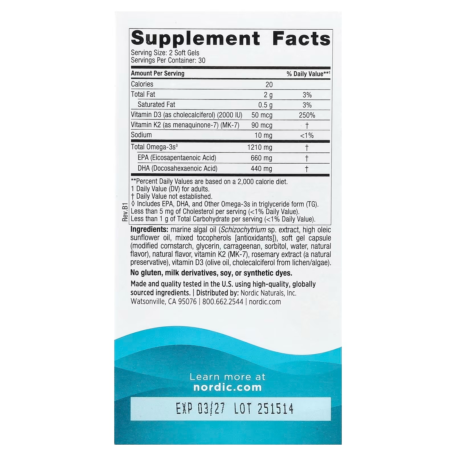 Nordic Naturals Plant-Based Omega-3 D3+K2 1210mg,Vegan Softgels - 60 Count thumbnail 2